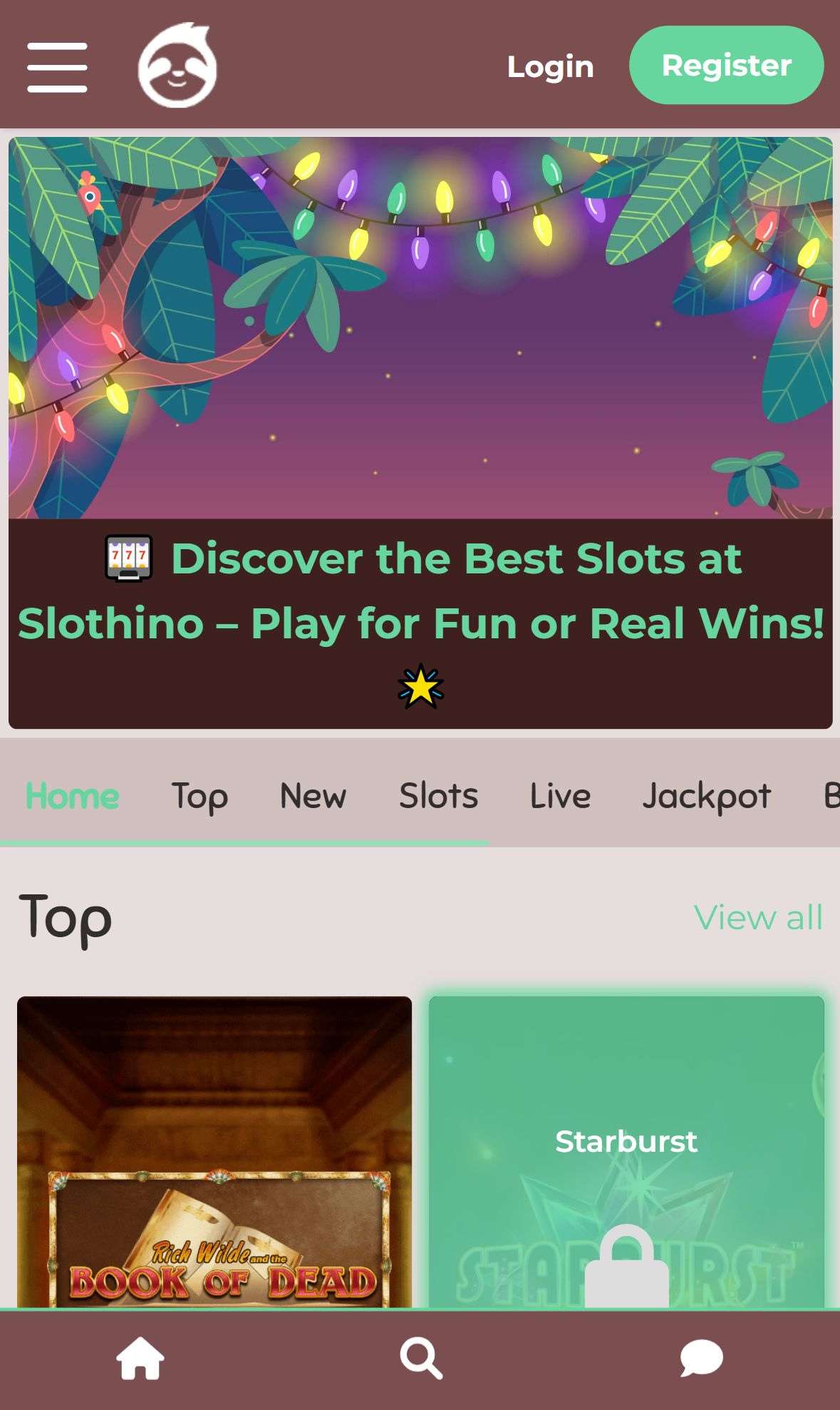 Slothino — Startseite (Mobil)