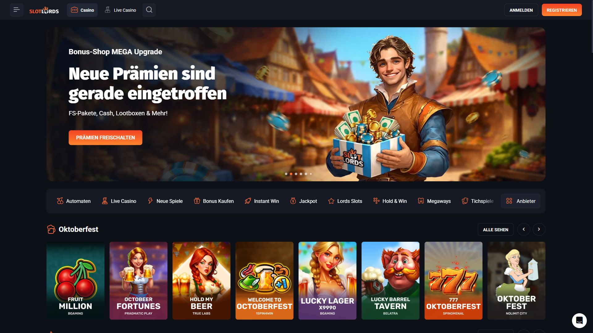 Slotlords — Startseite (Desktop)