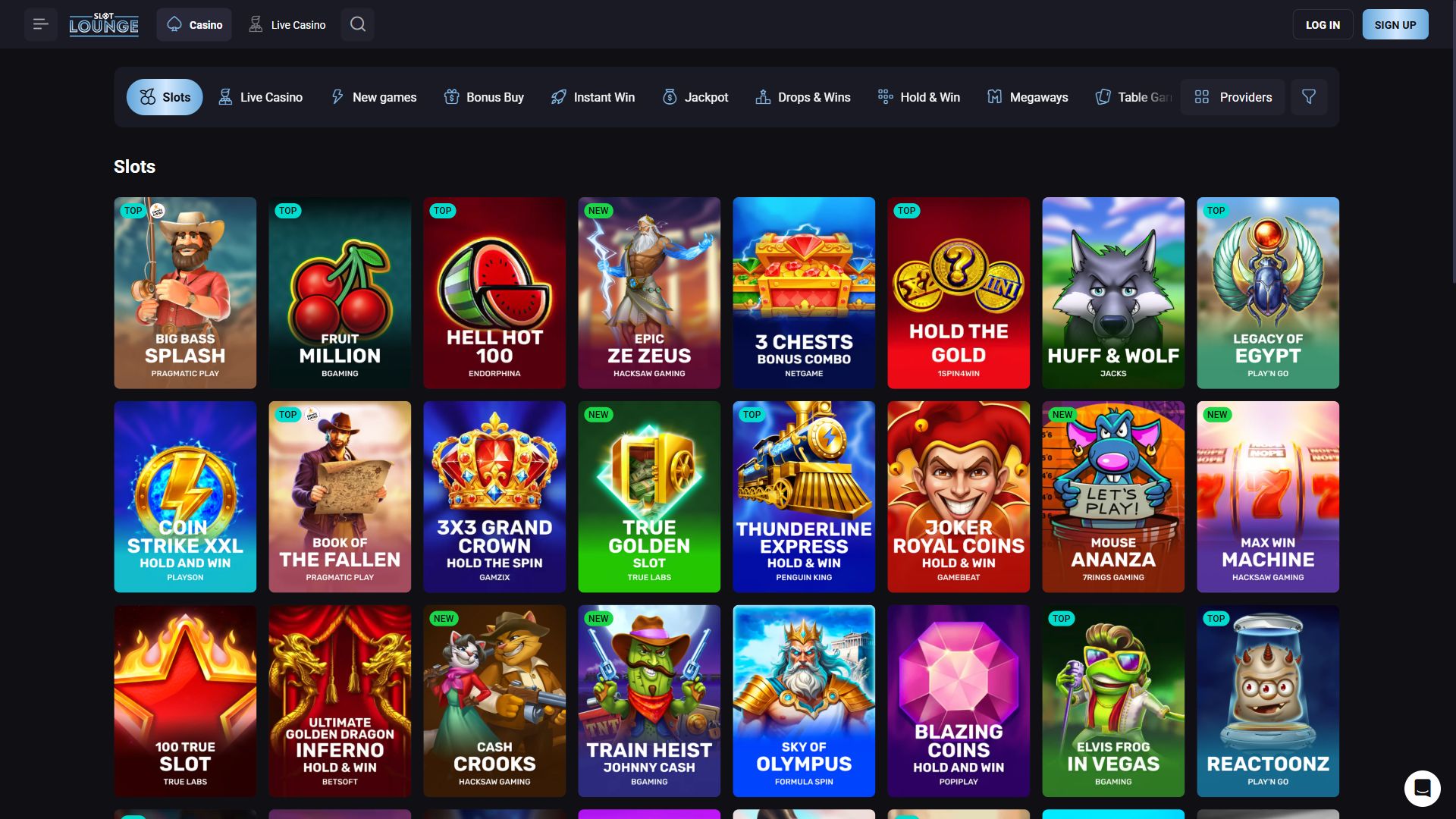 Slot Lounge — Lobby (Desktop)