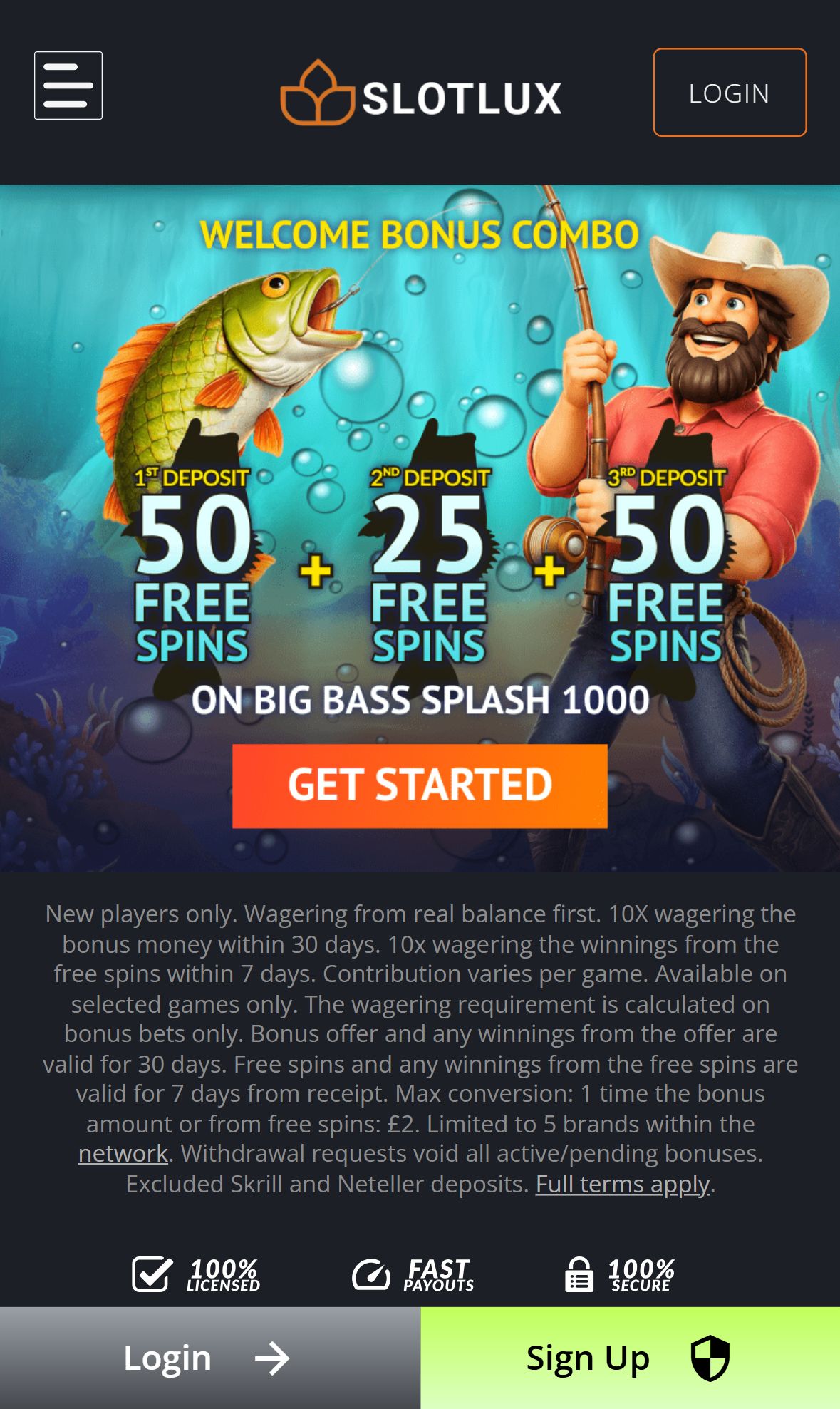 SlotLux — Homepage (Mobile)