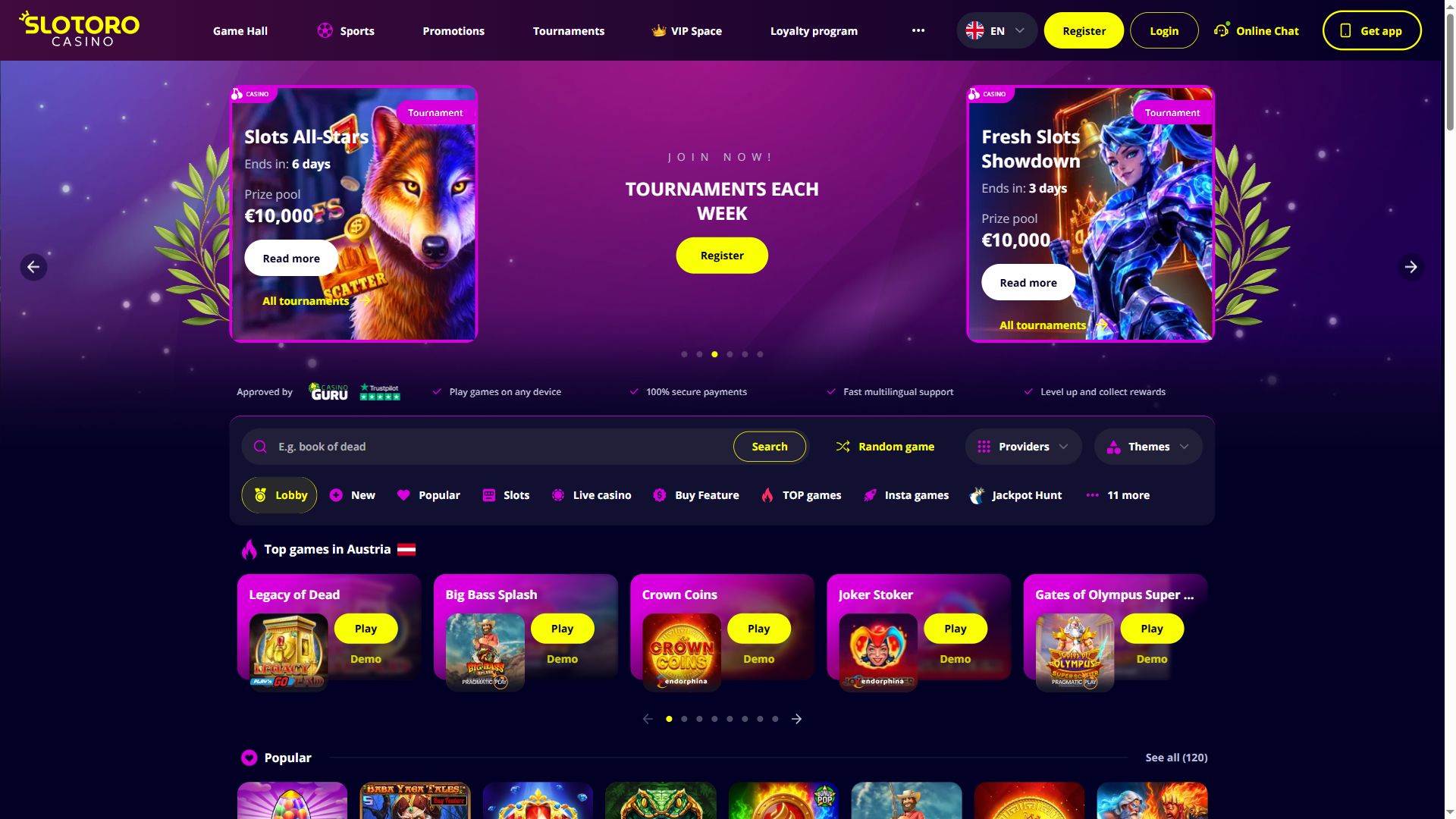 Slotoro — Homepage (Desktop)