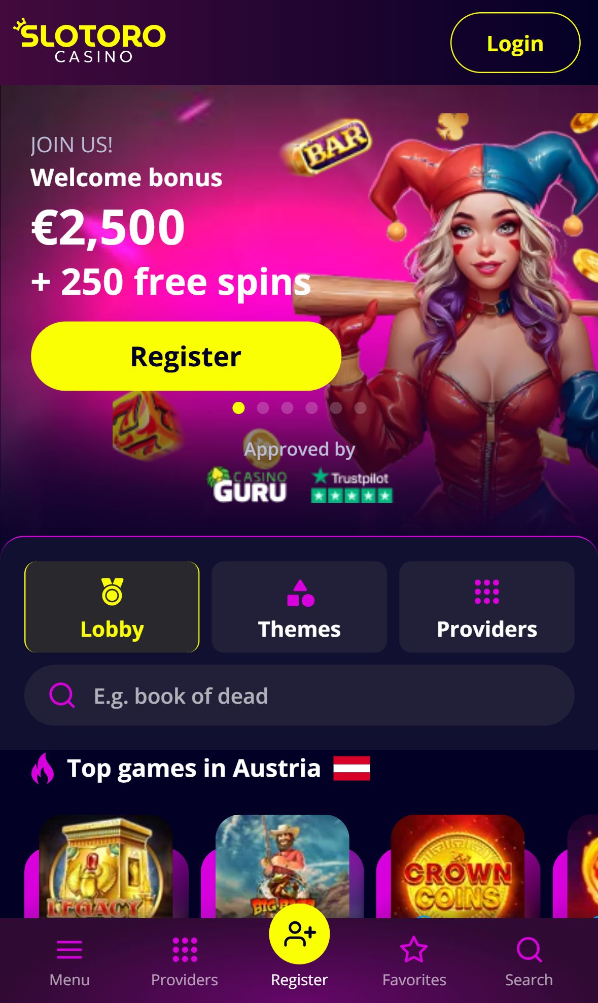 Slotoro — Homepage (Mobile)