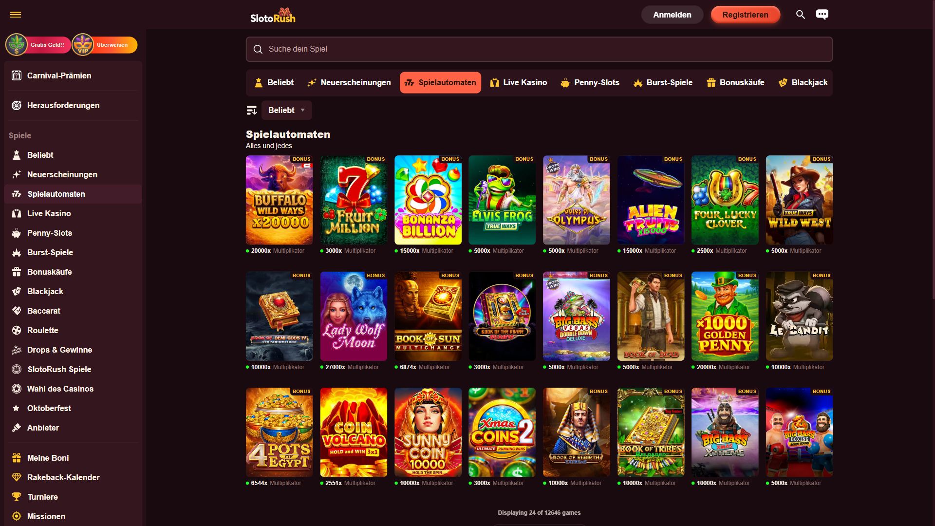 SlotoRush — Lobby (Desktop)