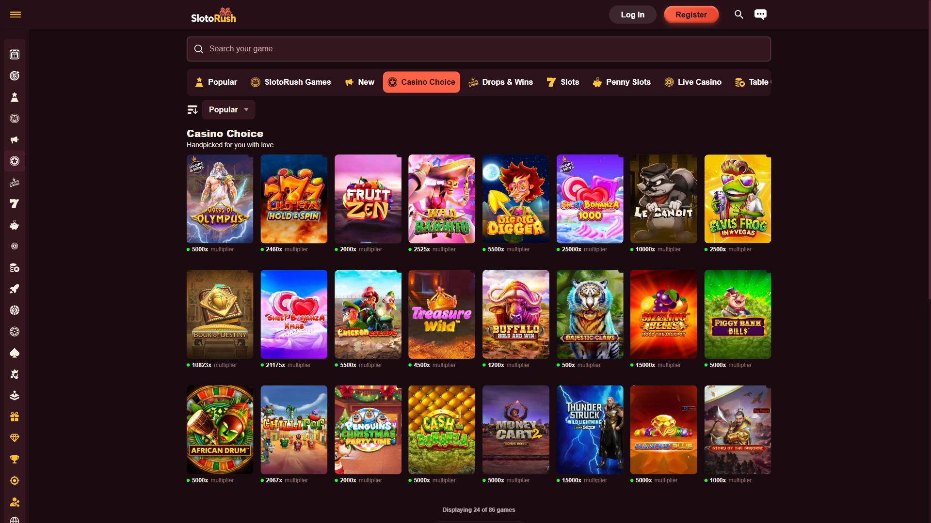 SlotoRush — Lobby (Desktop)