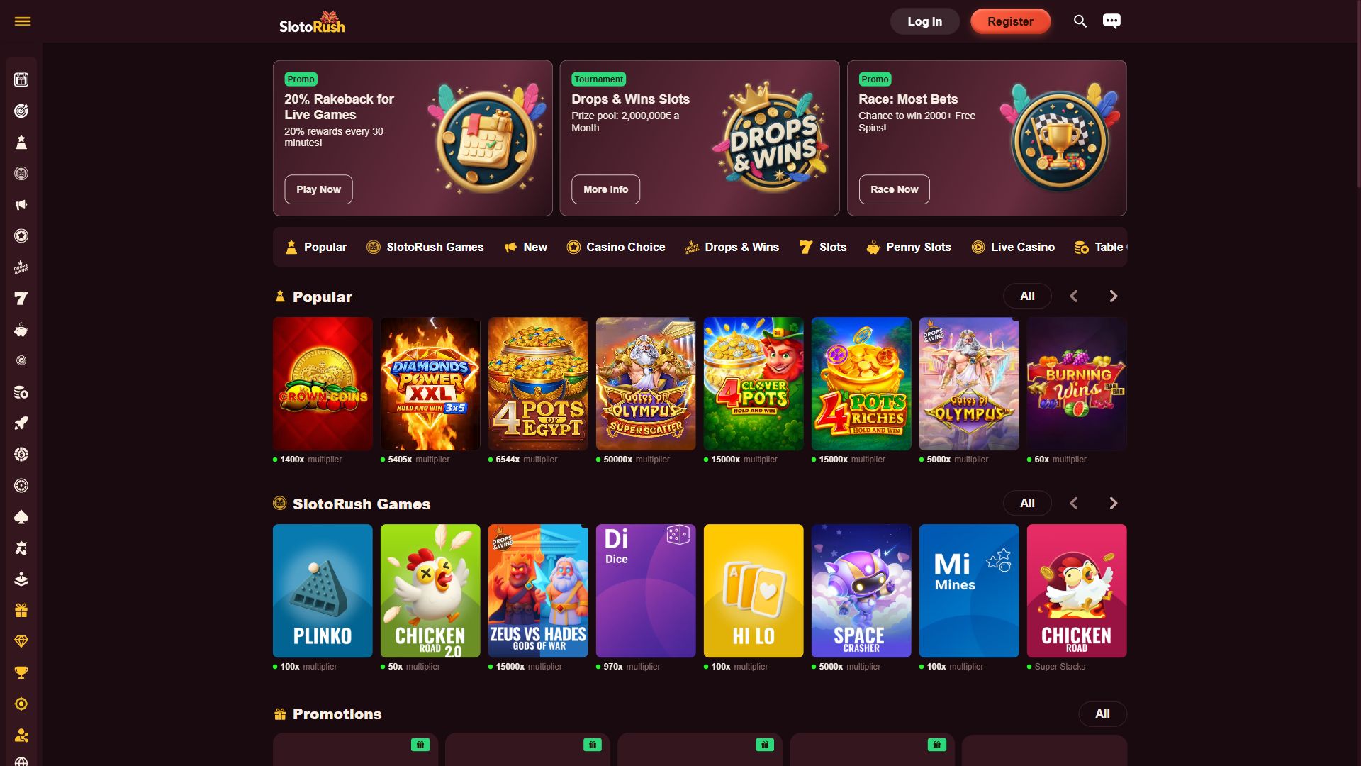 SlotoRush — Homepage (Desktop)