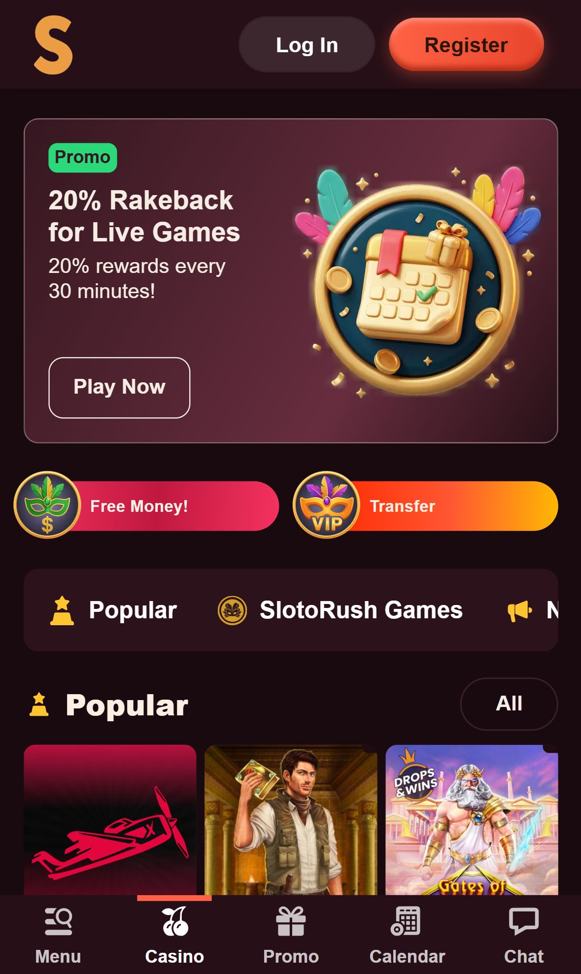 SlotoRush — Homepage (Mobile)