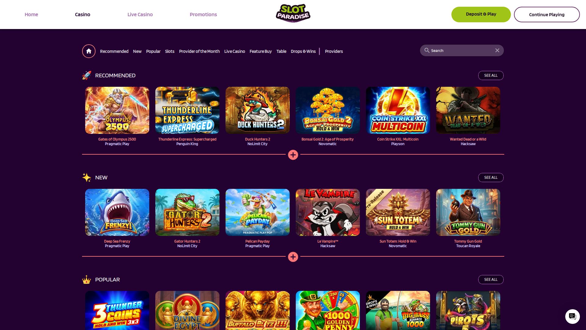 Slotparadise Casino — Lobby (Desktop)