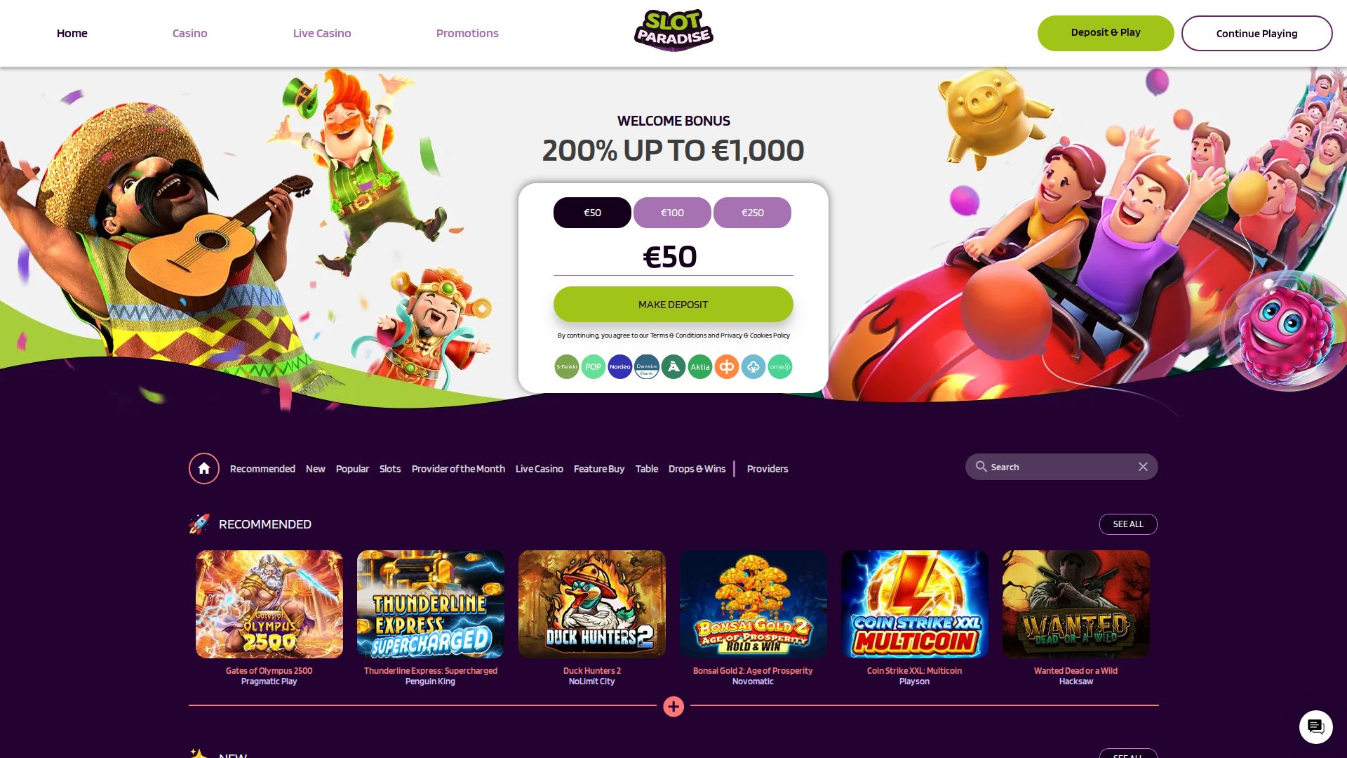 Slotparadise Casino — Homepage (Desktop)