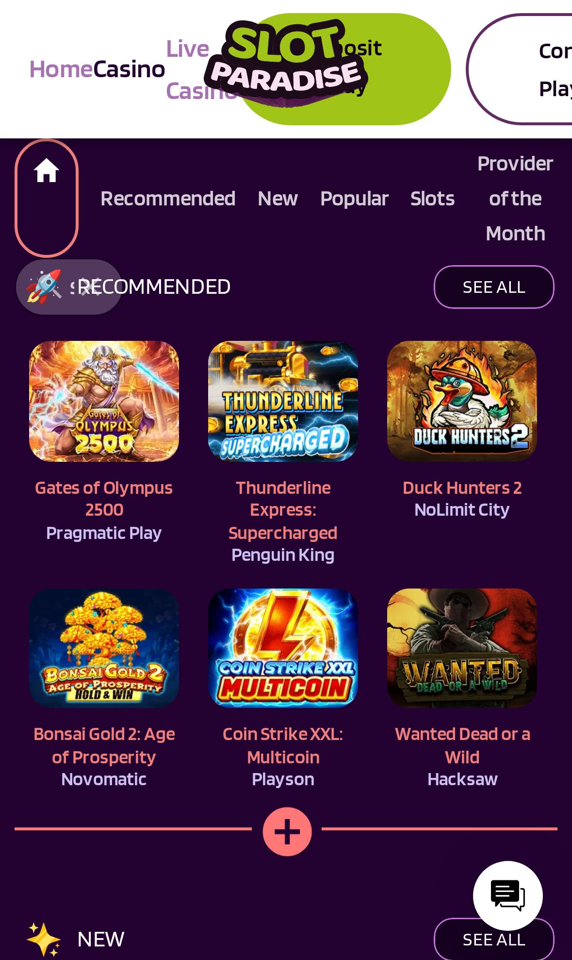 Slotparadise Casino — Lobby (Mobile)