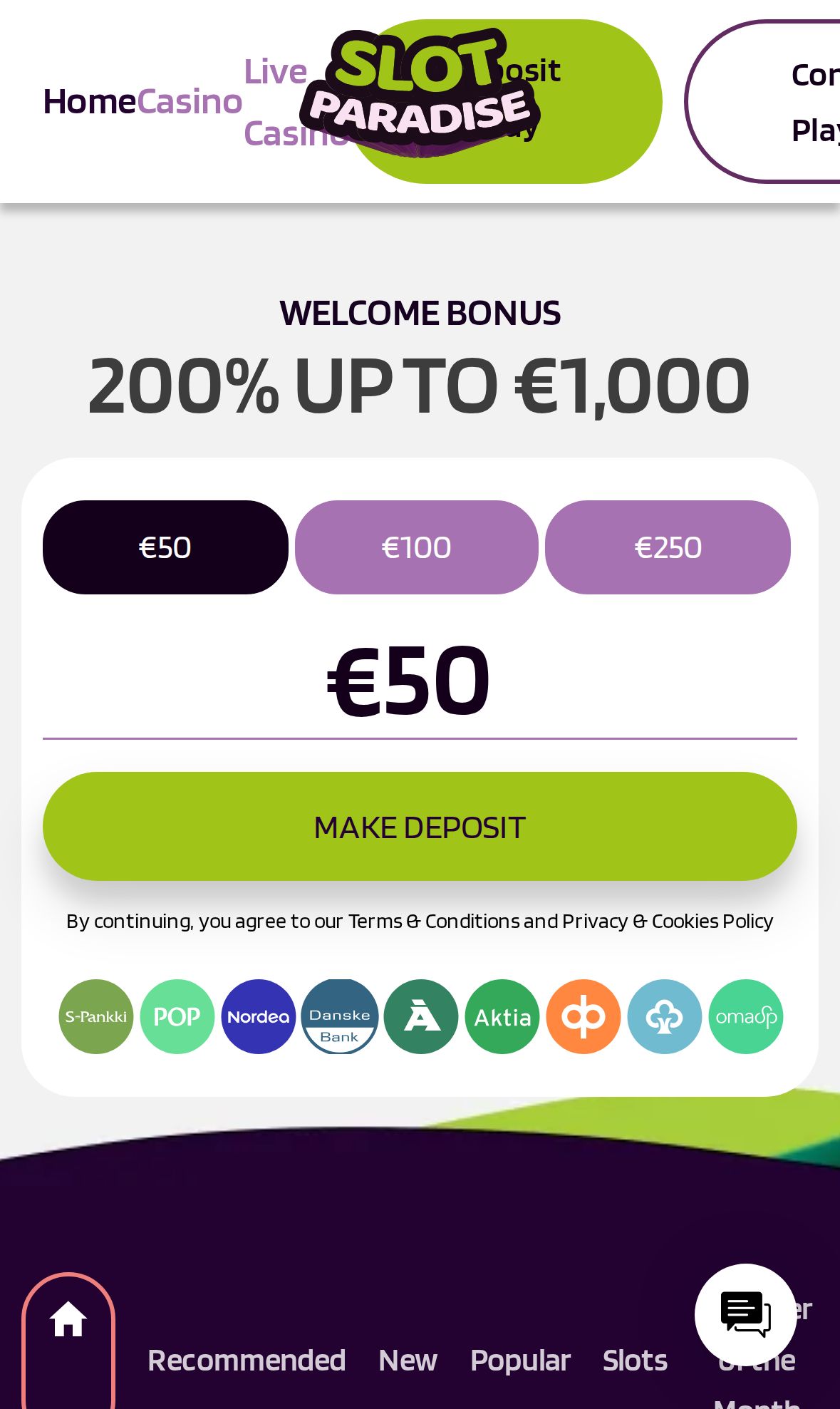 Slotparadise Casino — Homepage (Mobile)