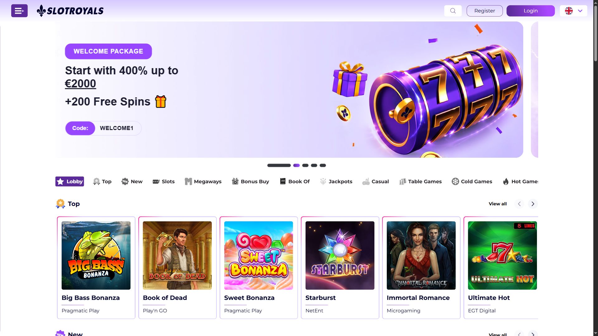 Slotroyals — Lobby (Desktop)