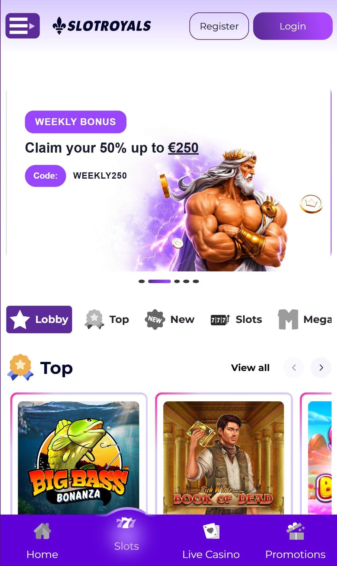 Slotroyals — Lobby (Mobile)