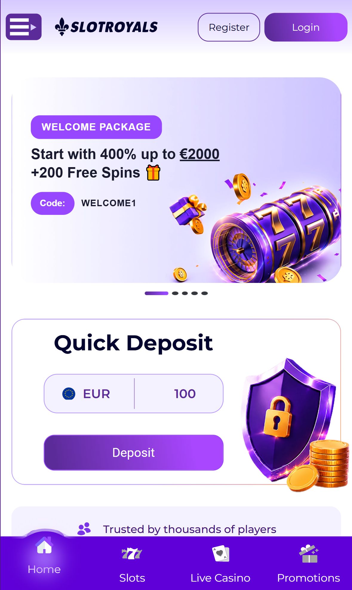 Slotroyals — Homepage (Mobile)