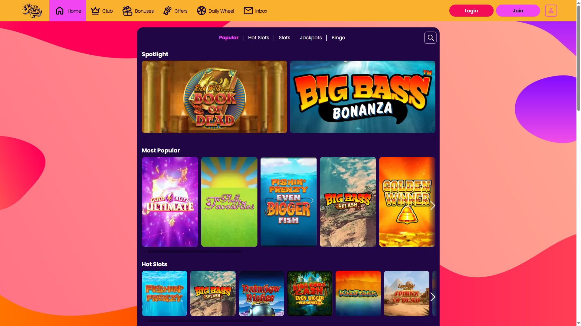 Slots Baby — Lobby (Desktop)
