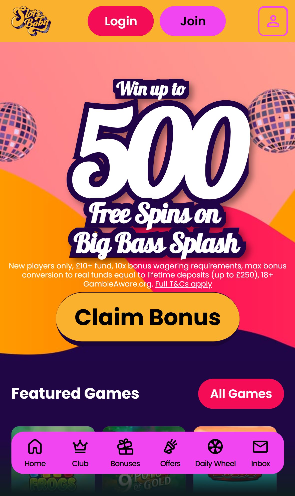 Slots Baby — Homepage (Mobile)
