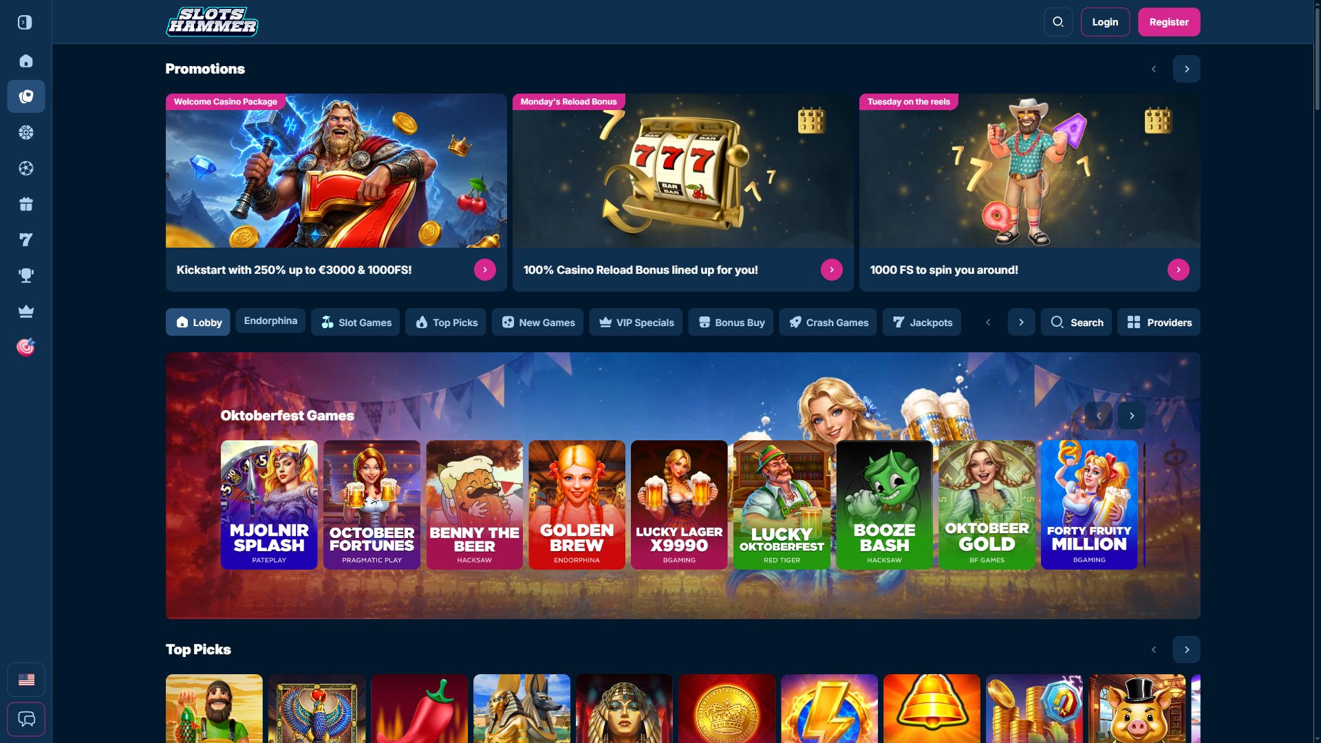 Slots Hammer — Lobby (Desktop)