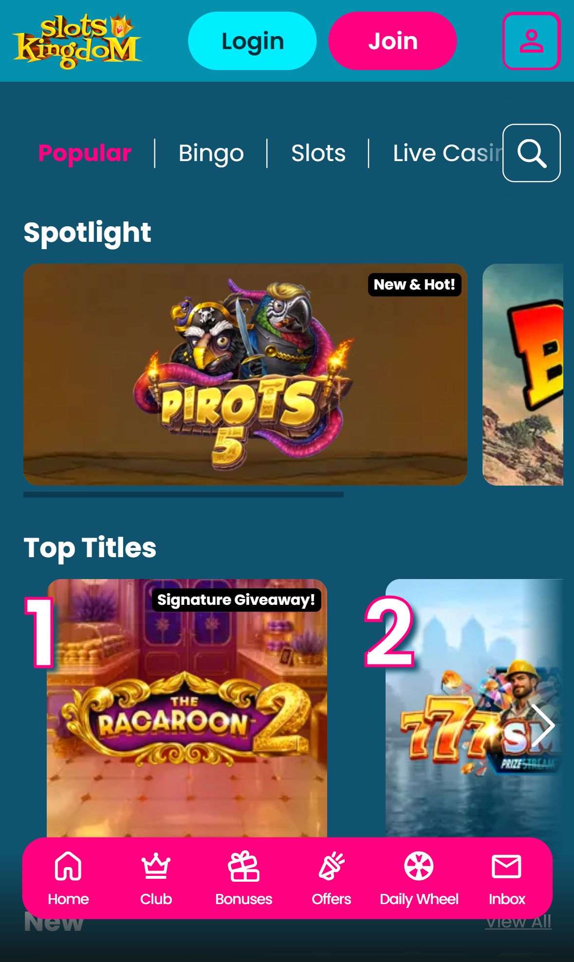 Slots Kingdom — Lobby (Mobile)