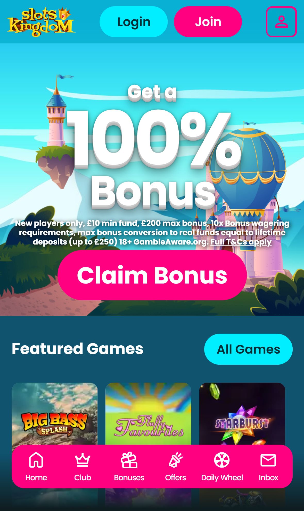 Slots Kingdom — Homepage (Mobile)