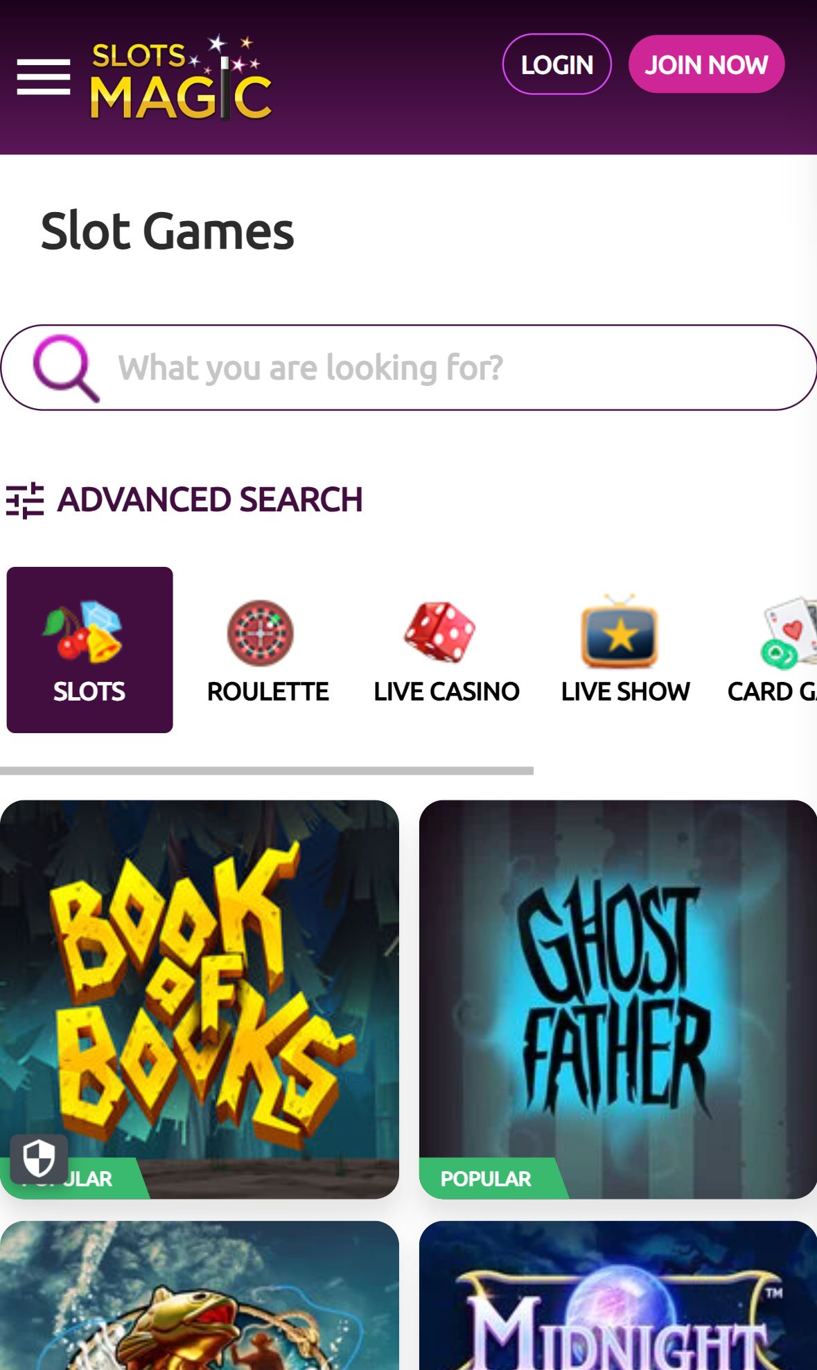 Slotsmagic — Lobby (Mobile)