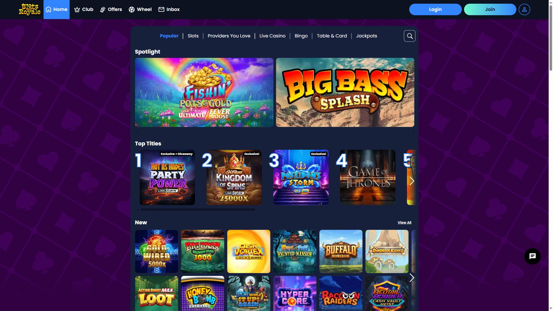 Slots Royale — Lobby (Desktop)