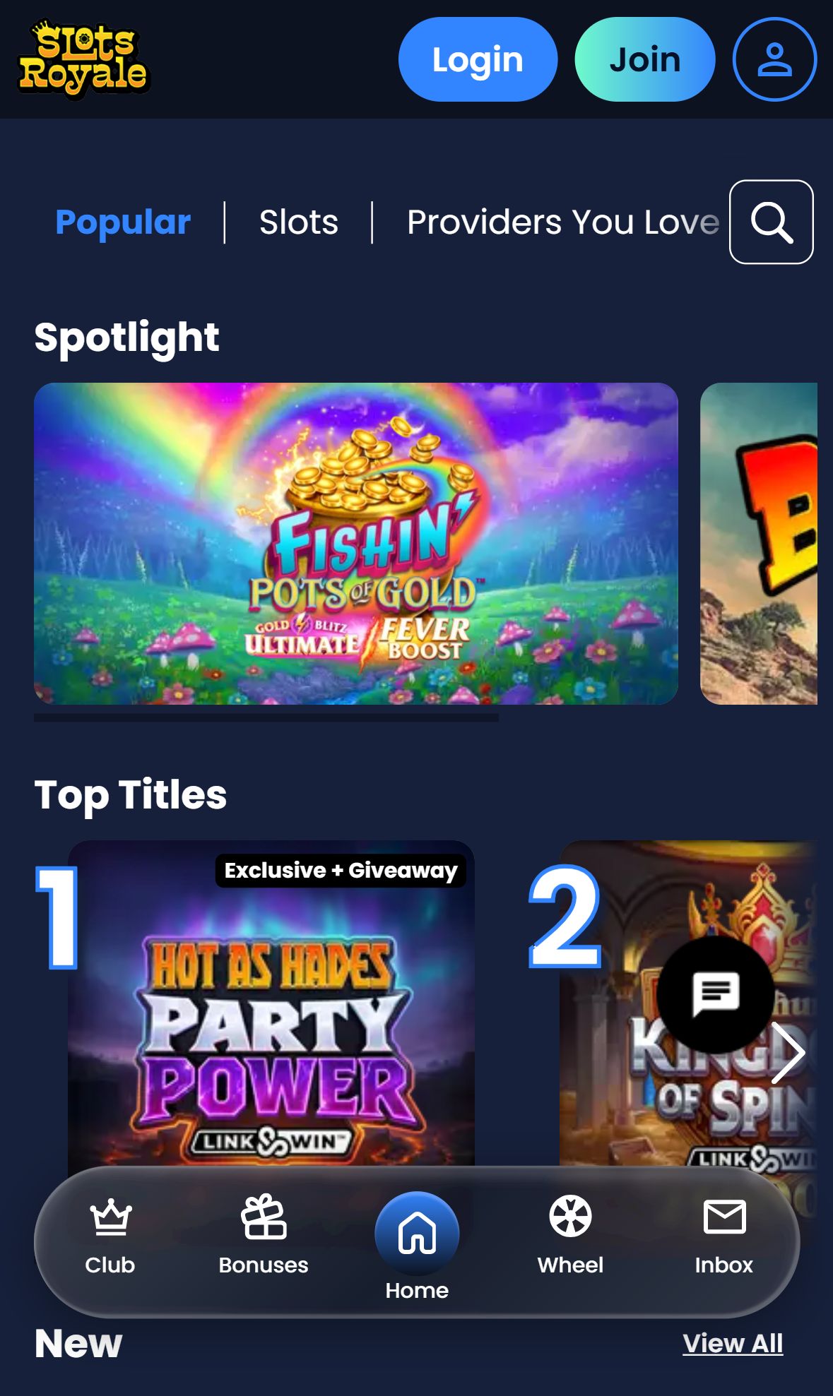 Slots Royale — Lobby (Mobile)