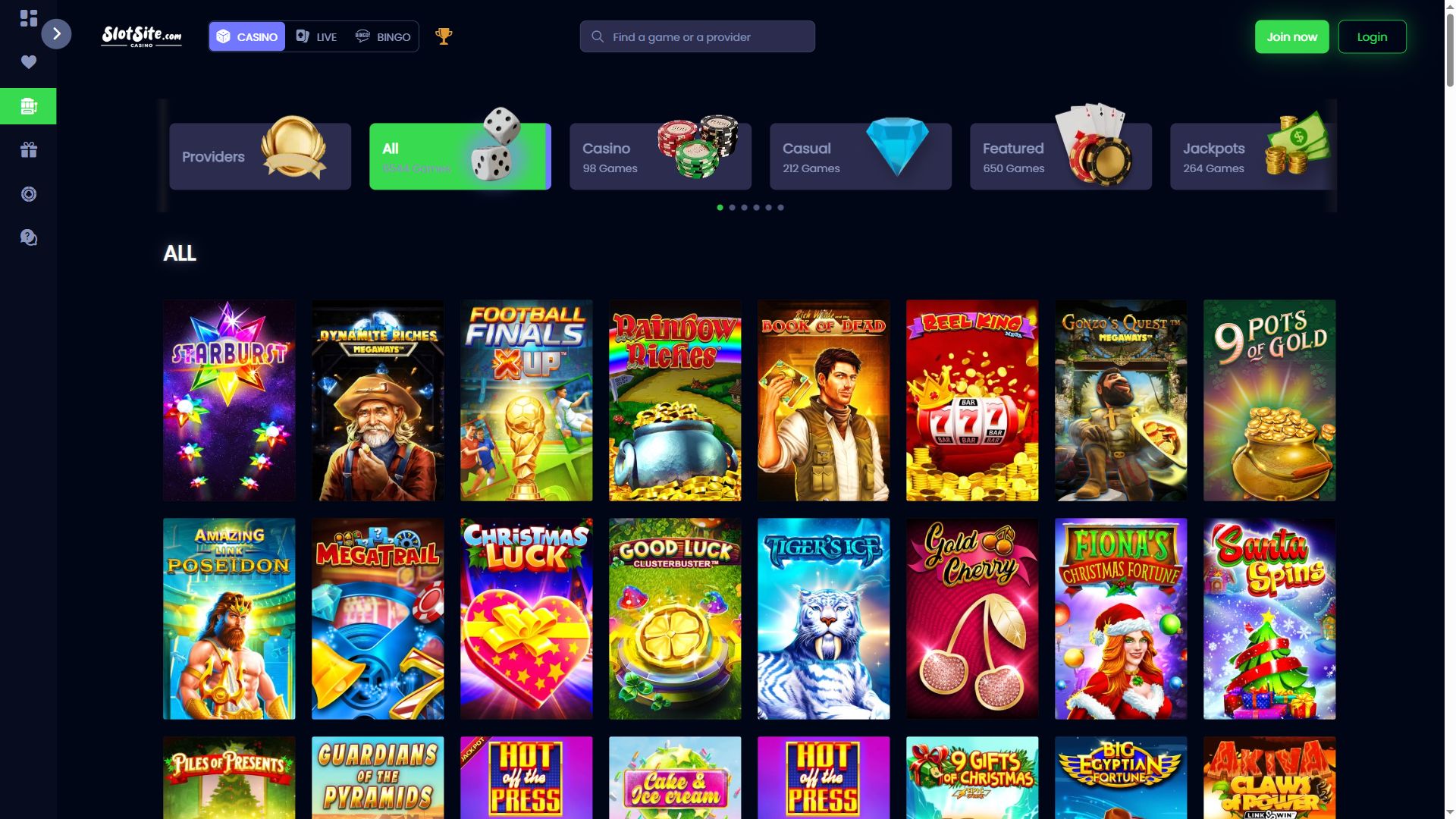 Slotsite — Lobby (Desktop)