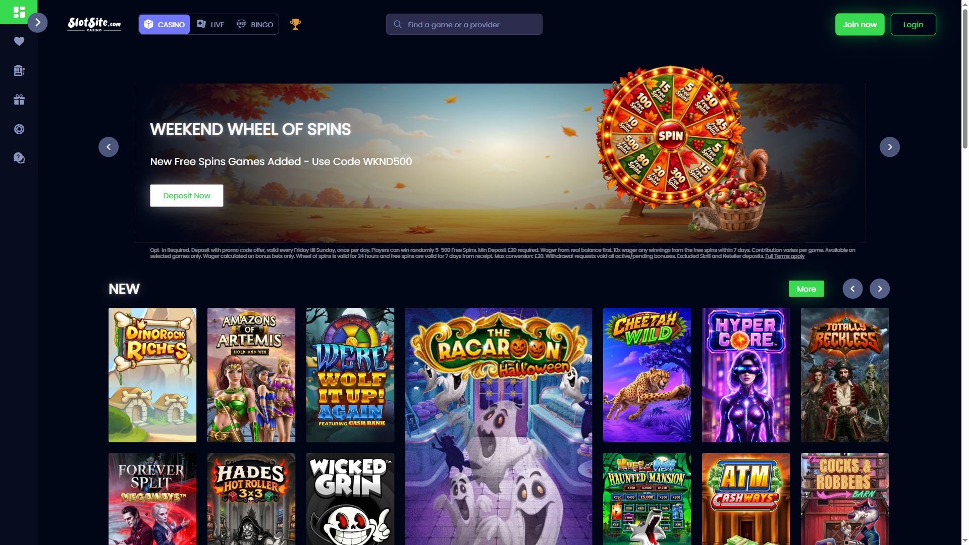 Slotsite — Homepage (Desktop)