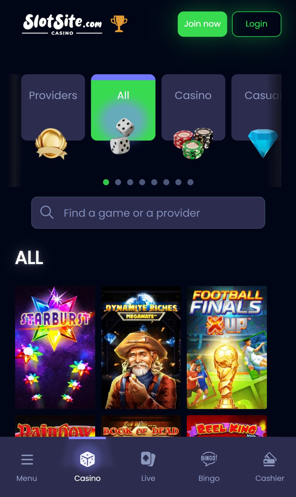 Slotsite — Lobby (Mobile)