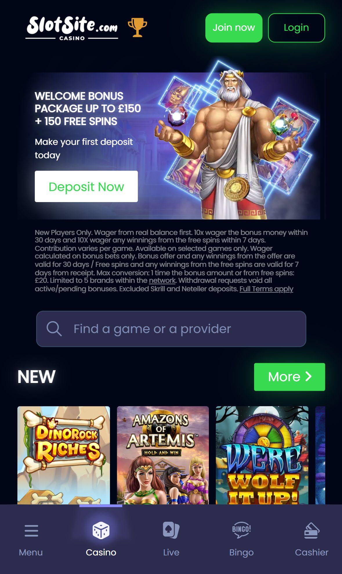 Slotsite — Homepage (Mobile)