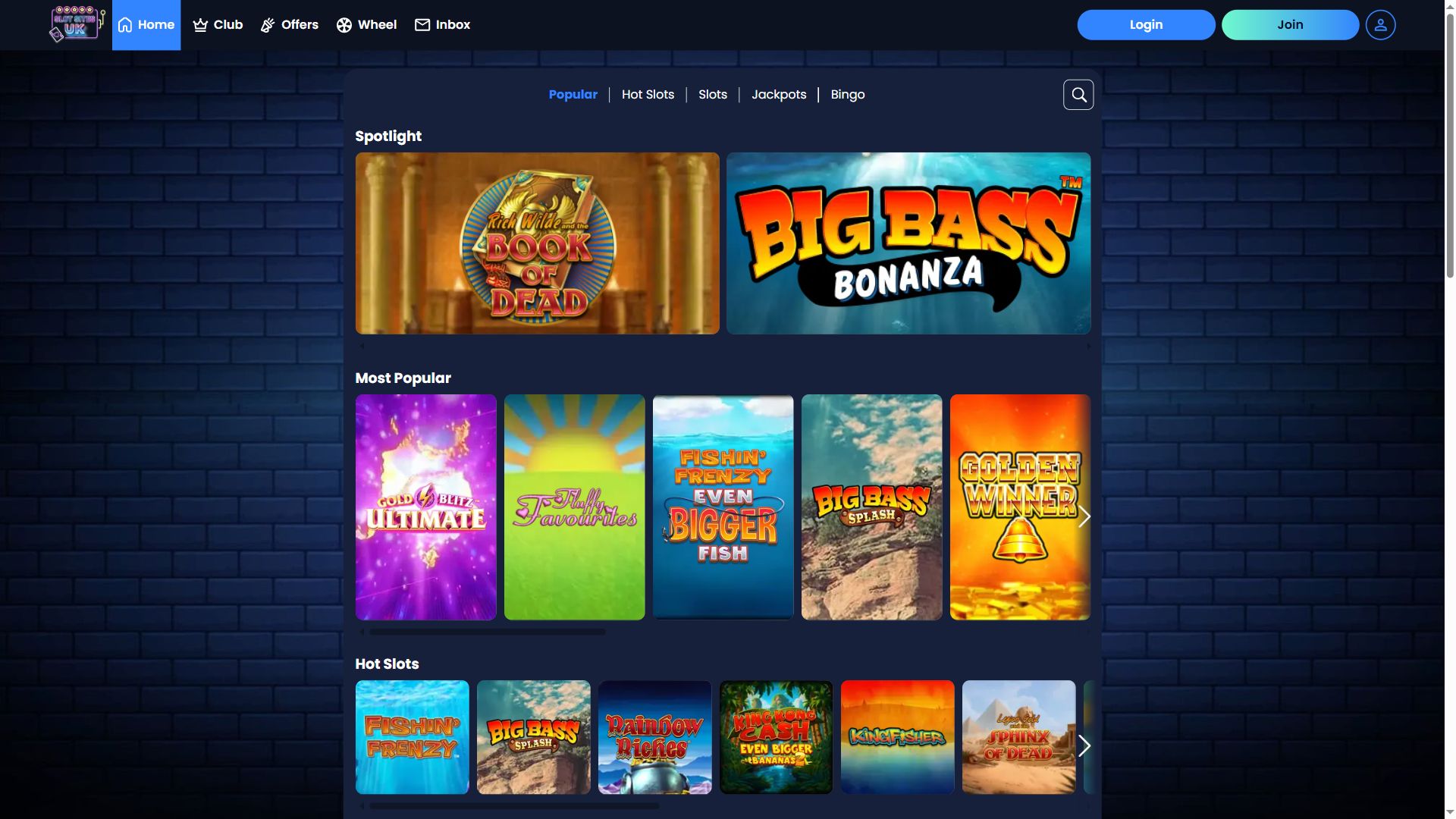 Slot Sites UK — Lobby (Desktop)