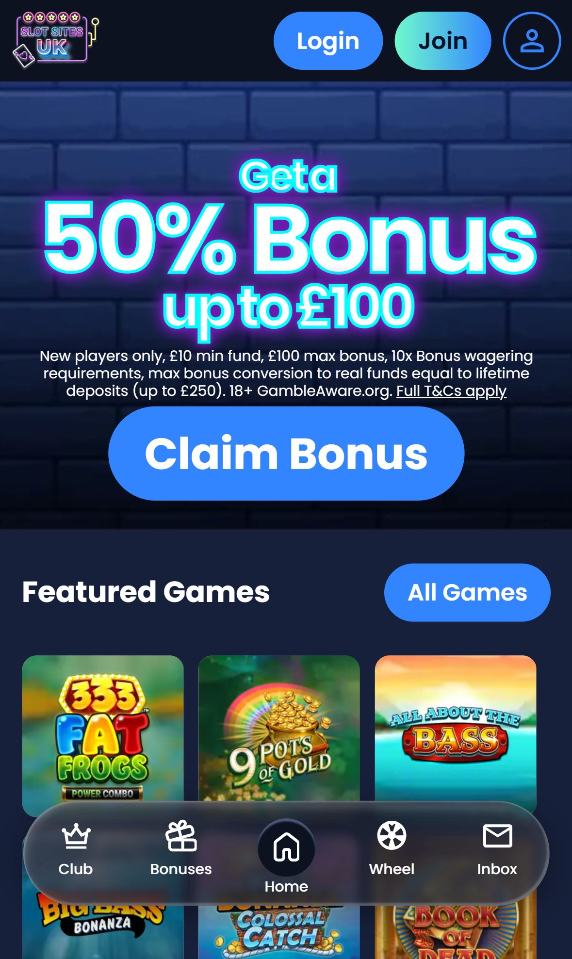 Slot Sites UK — Homepage (Mobile)