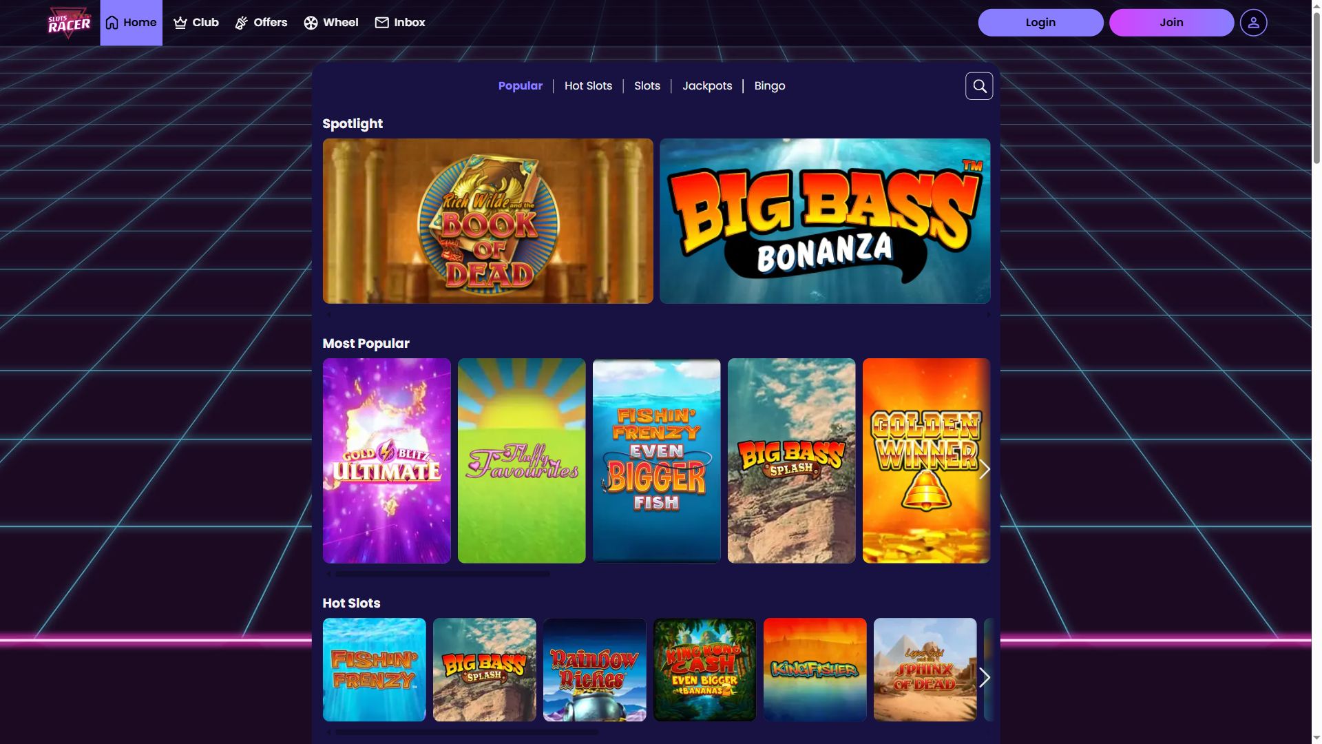 Slots Racer — Lobby (Desktop)
