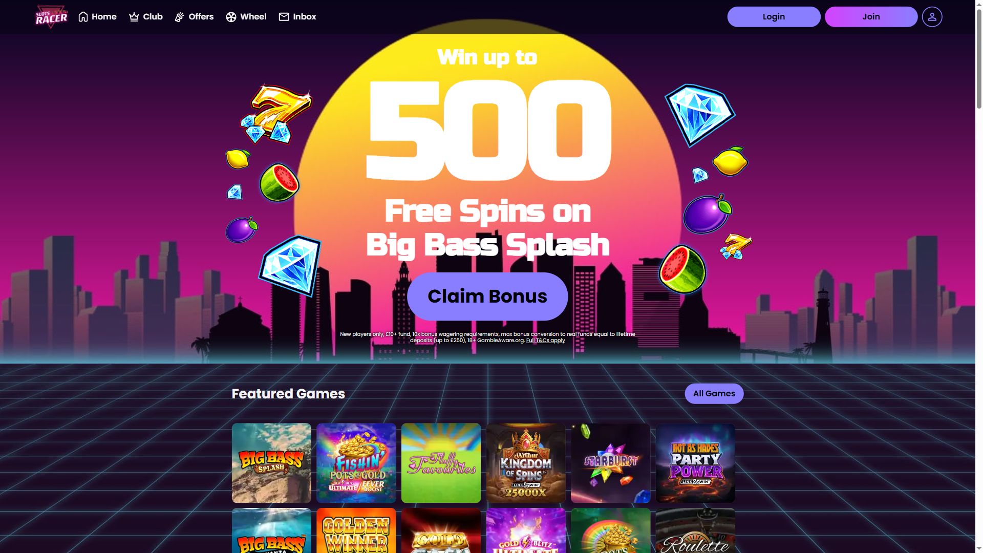 Slots Racer — Homepage (Desktop)