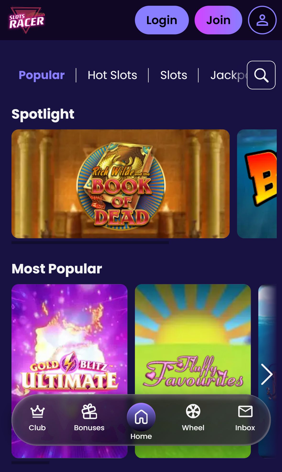 Slots Racer — Lobby (Mobile)