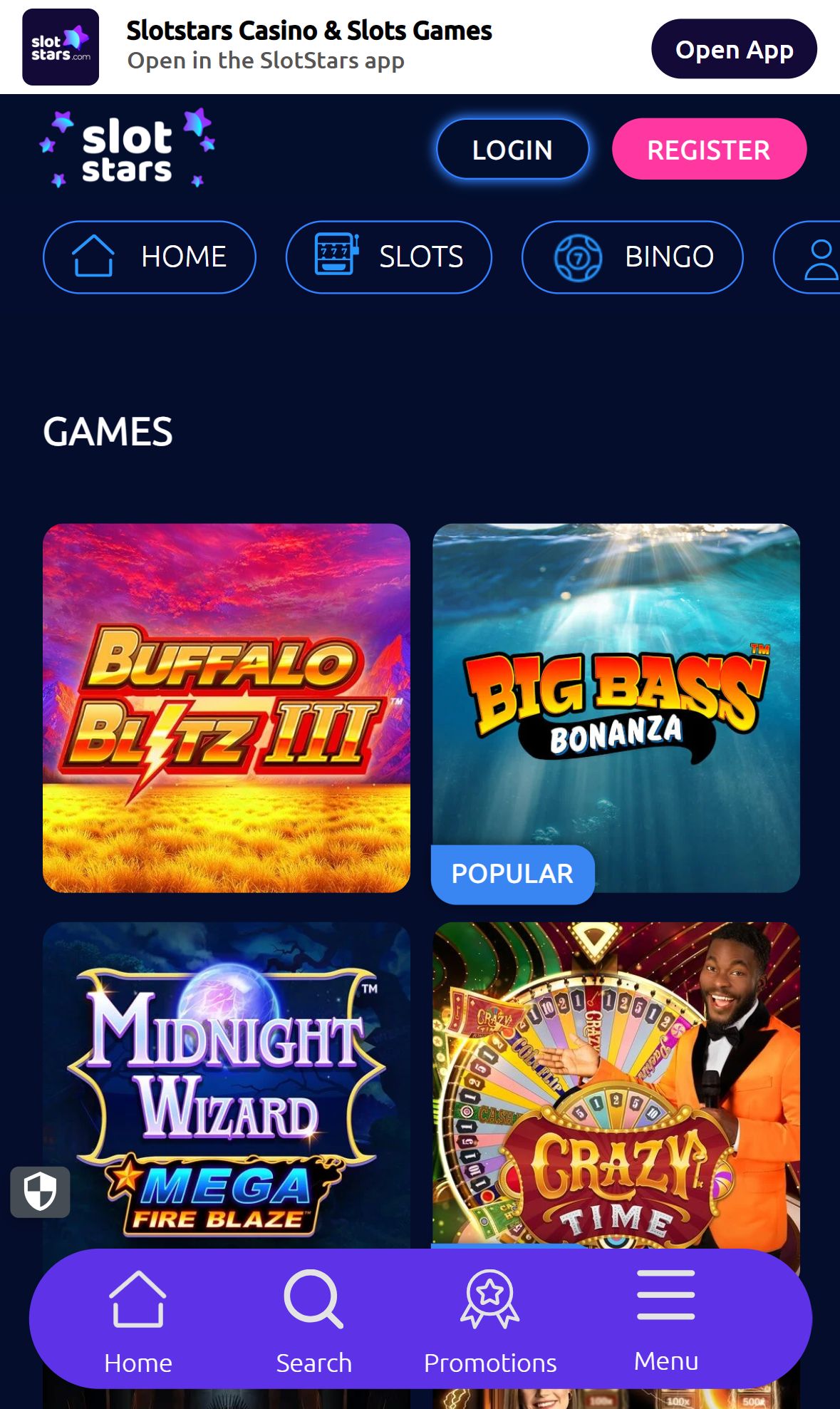 Slotstars — Lobby (Mobile)