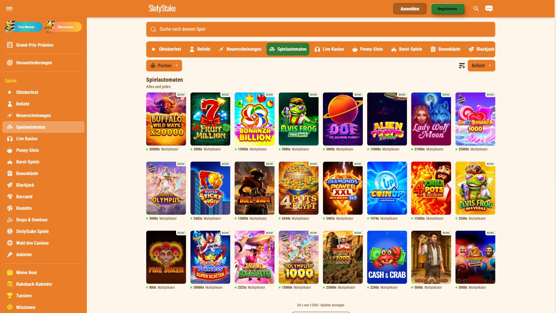 SlotyStake — Lobby (Desktop)