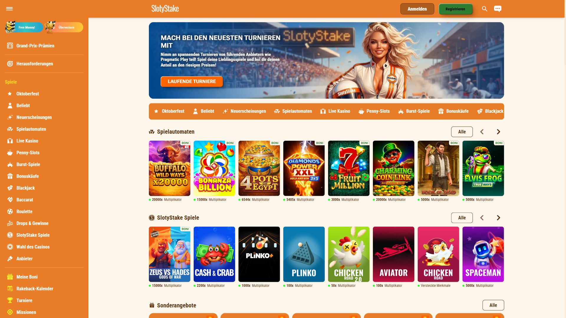 SlotyStake — Startseite (Desktop)