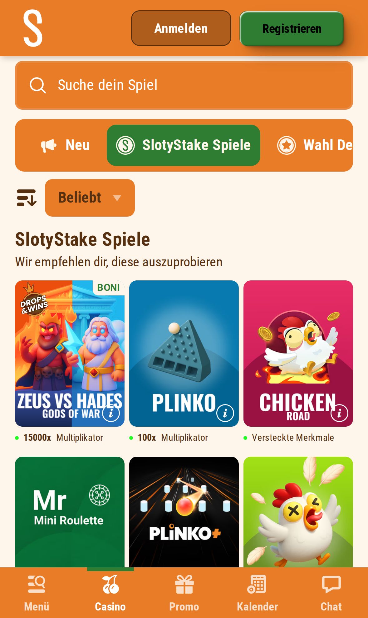 SlotyStake — Lobby (Mobil)