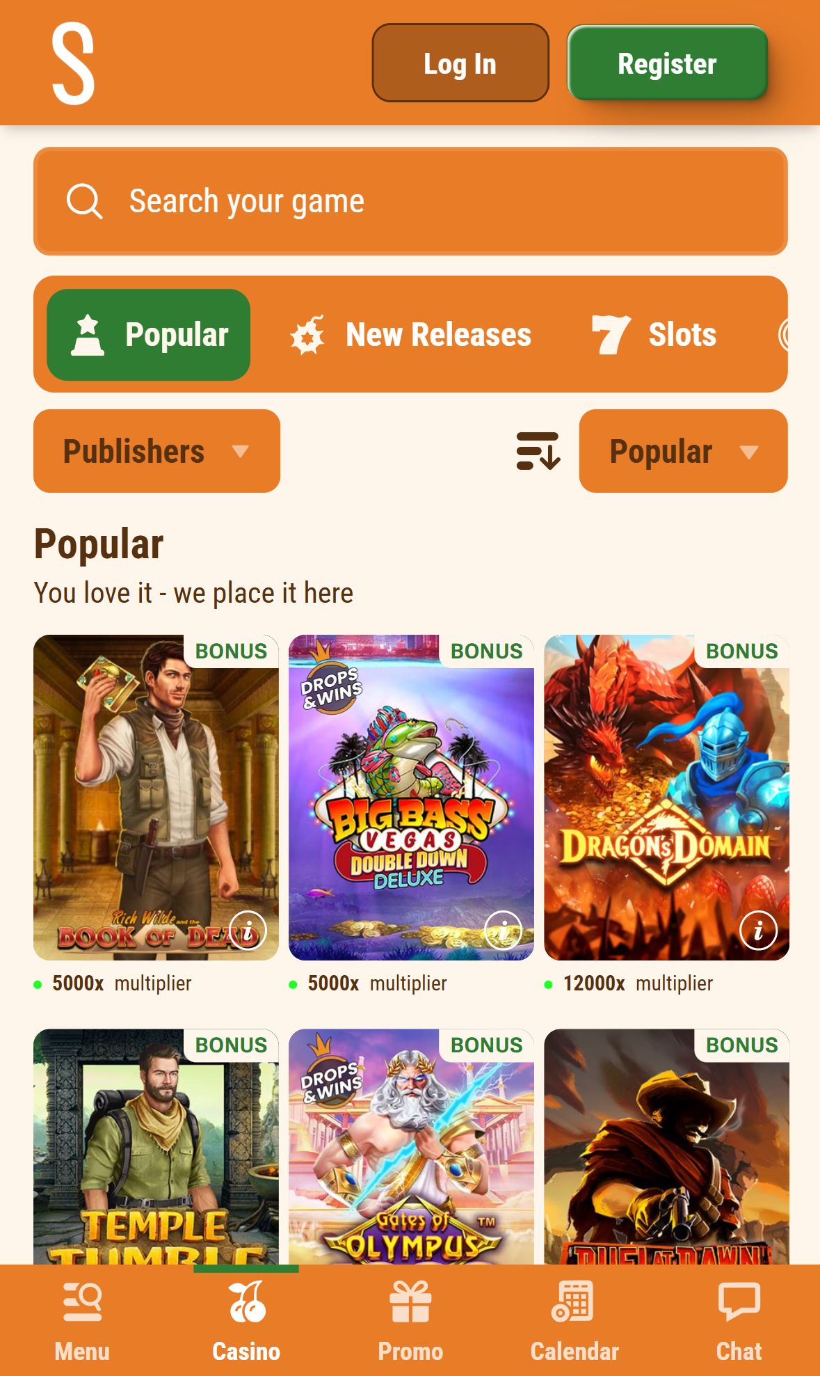 SlotyStake — Lobby (Mobile)