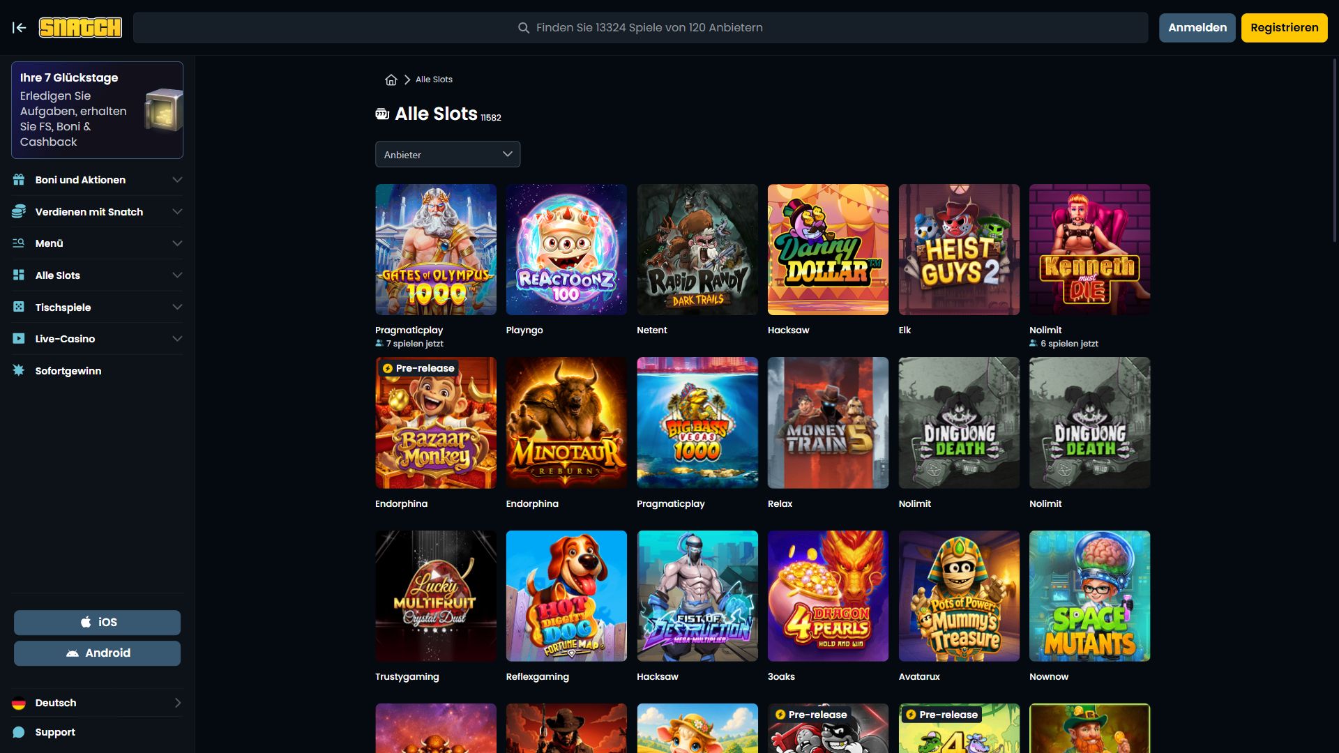 Snatch Casino — Lobby (Desktop)