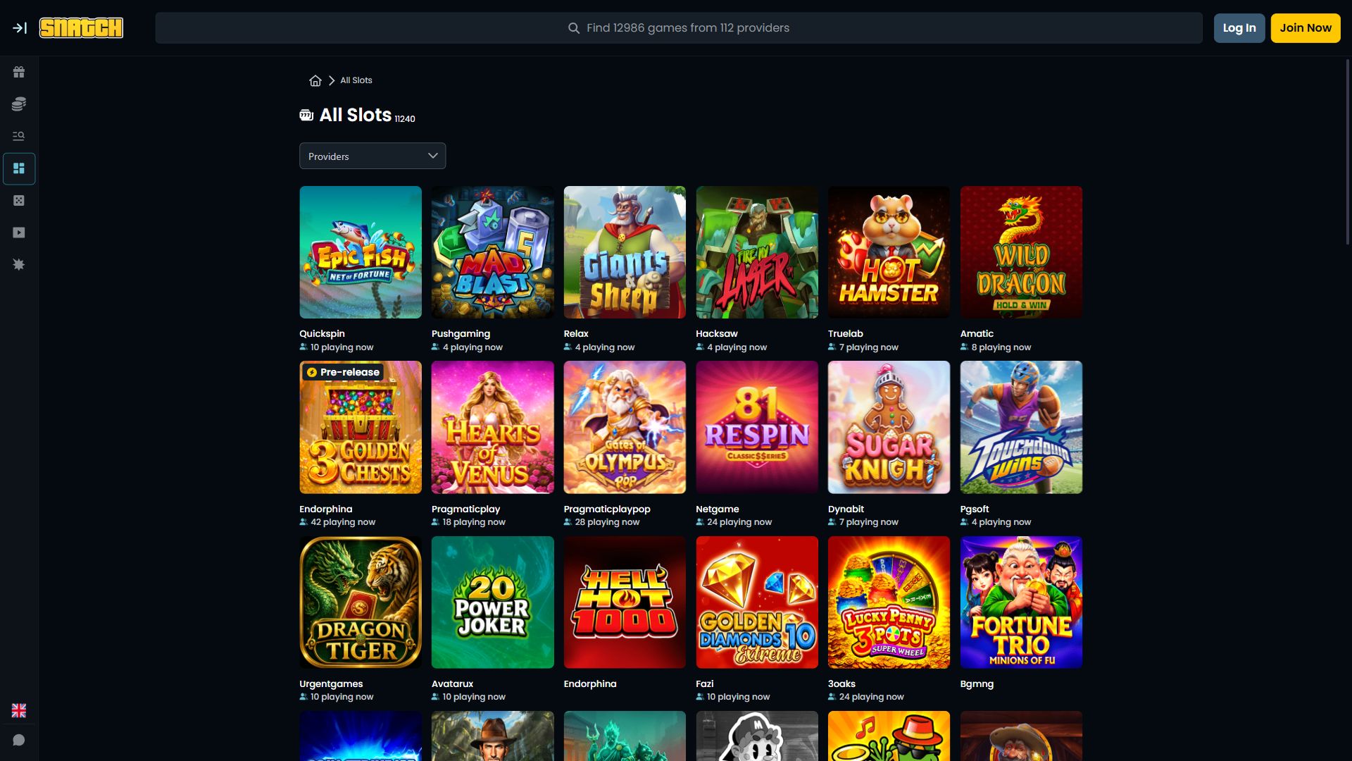 Snatch Casino — Lobby (Desktop)