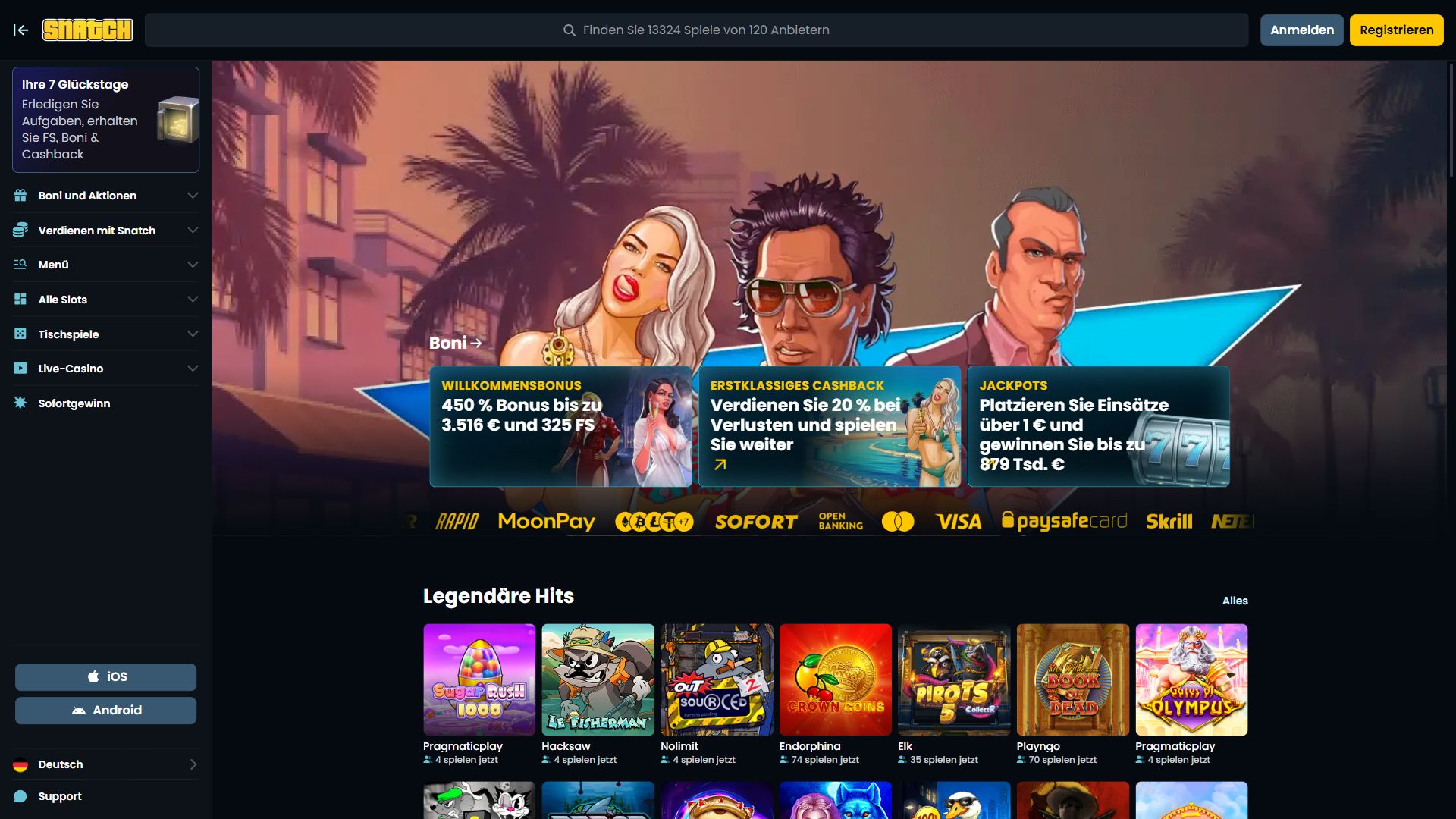 Snatch Casino — Startseite (Desktop)