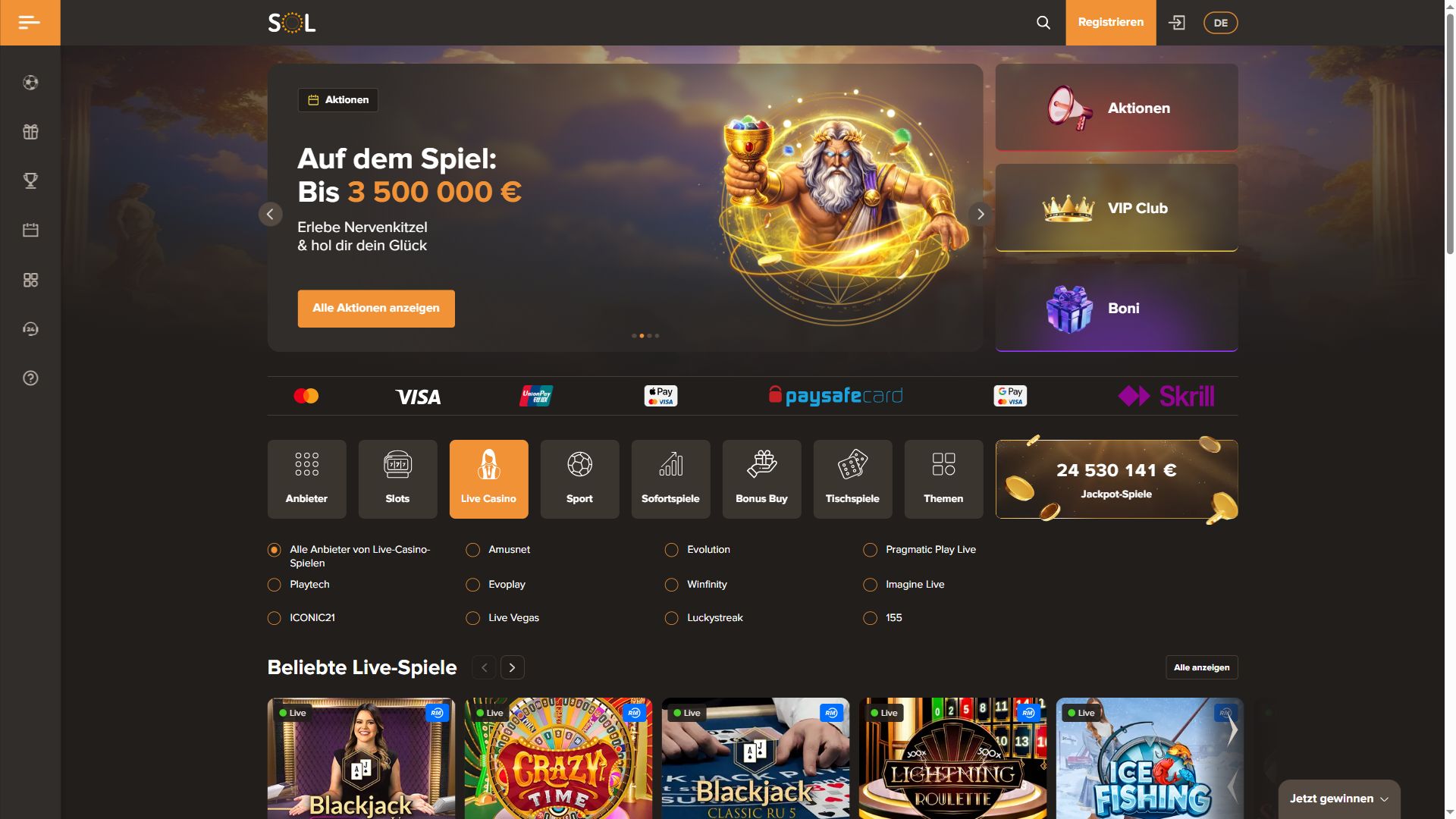 Sol Casino — Lobby (Desktop)