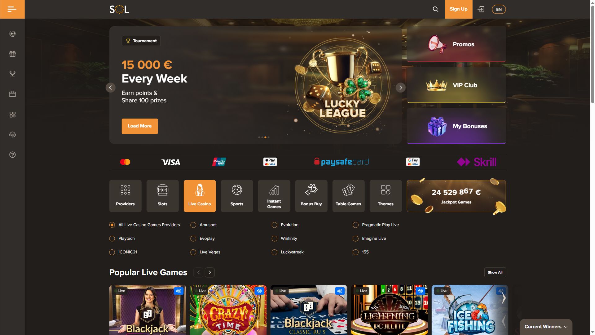 Sol Casino — Homepage (Desktop)