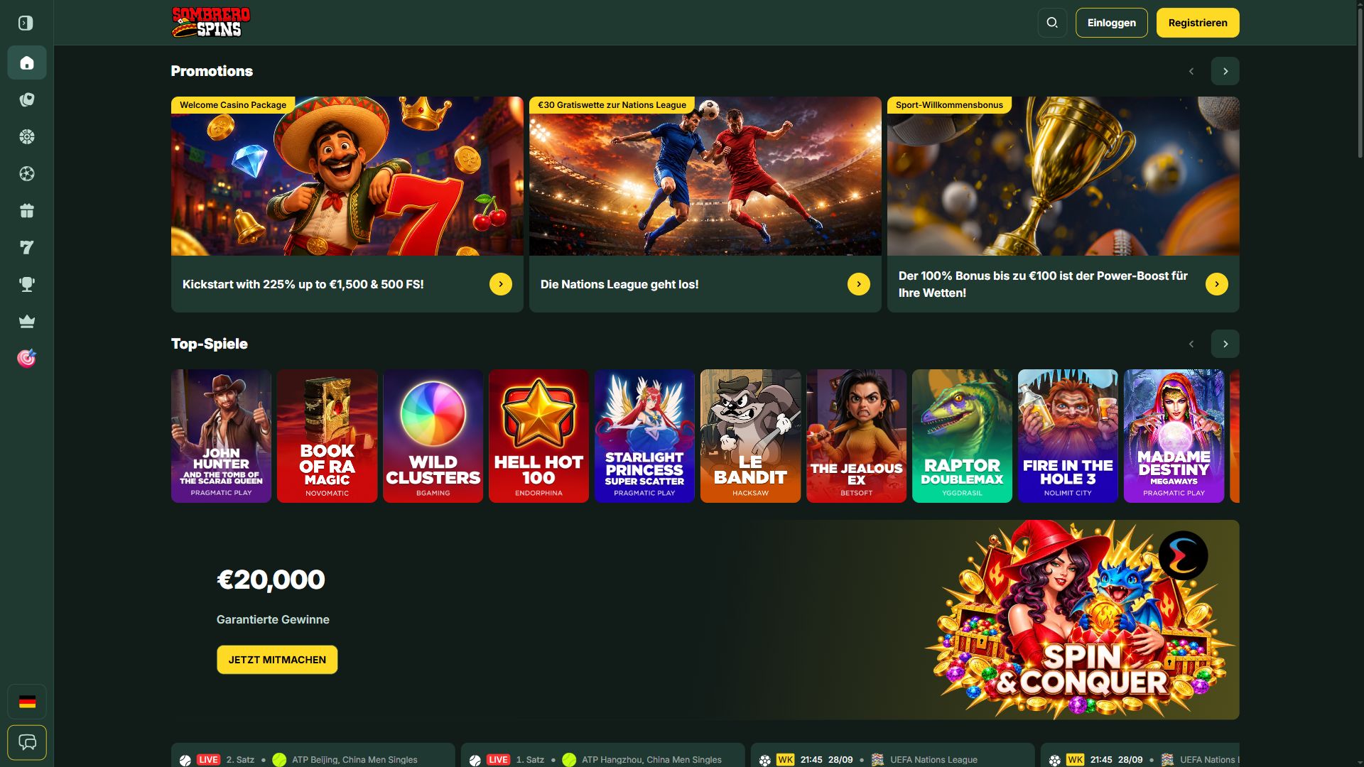 Sombrero Spins — Startseite (Desktop)