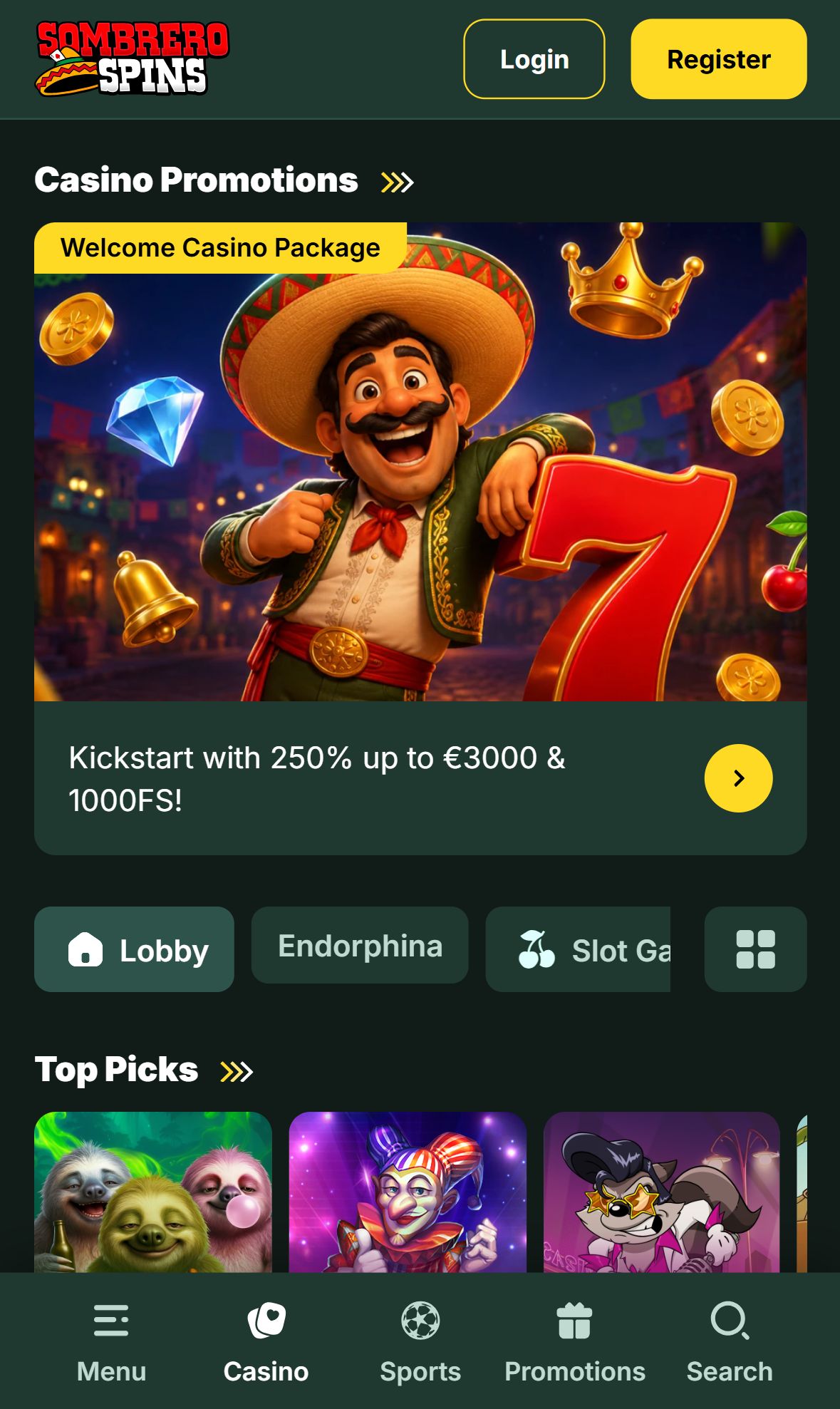 Sombrero Spins — Lobby (Mobile)