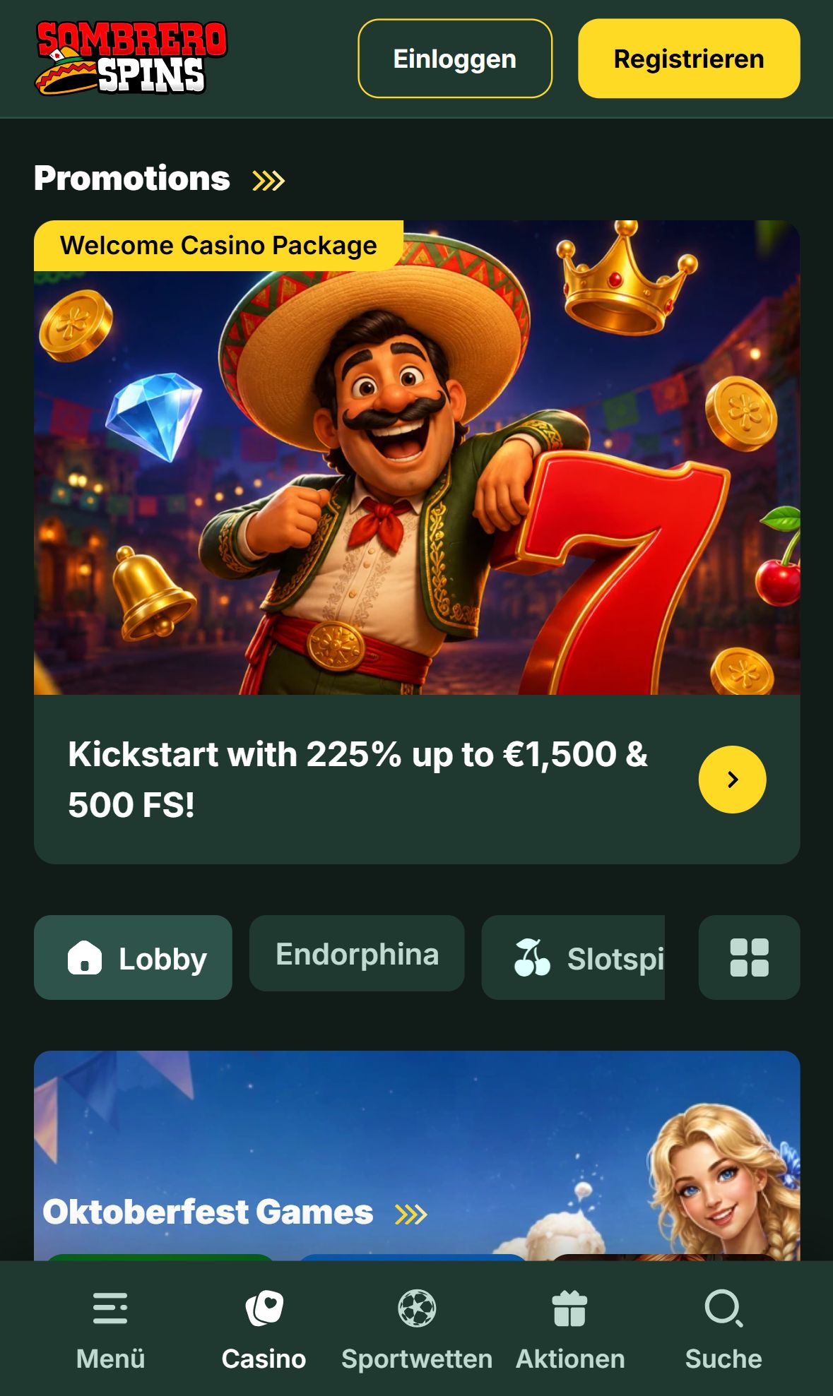 Sombrero Spins — Startseite (Mobil)