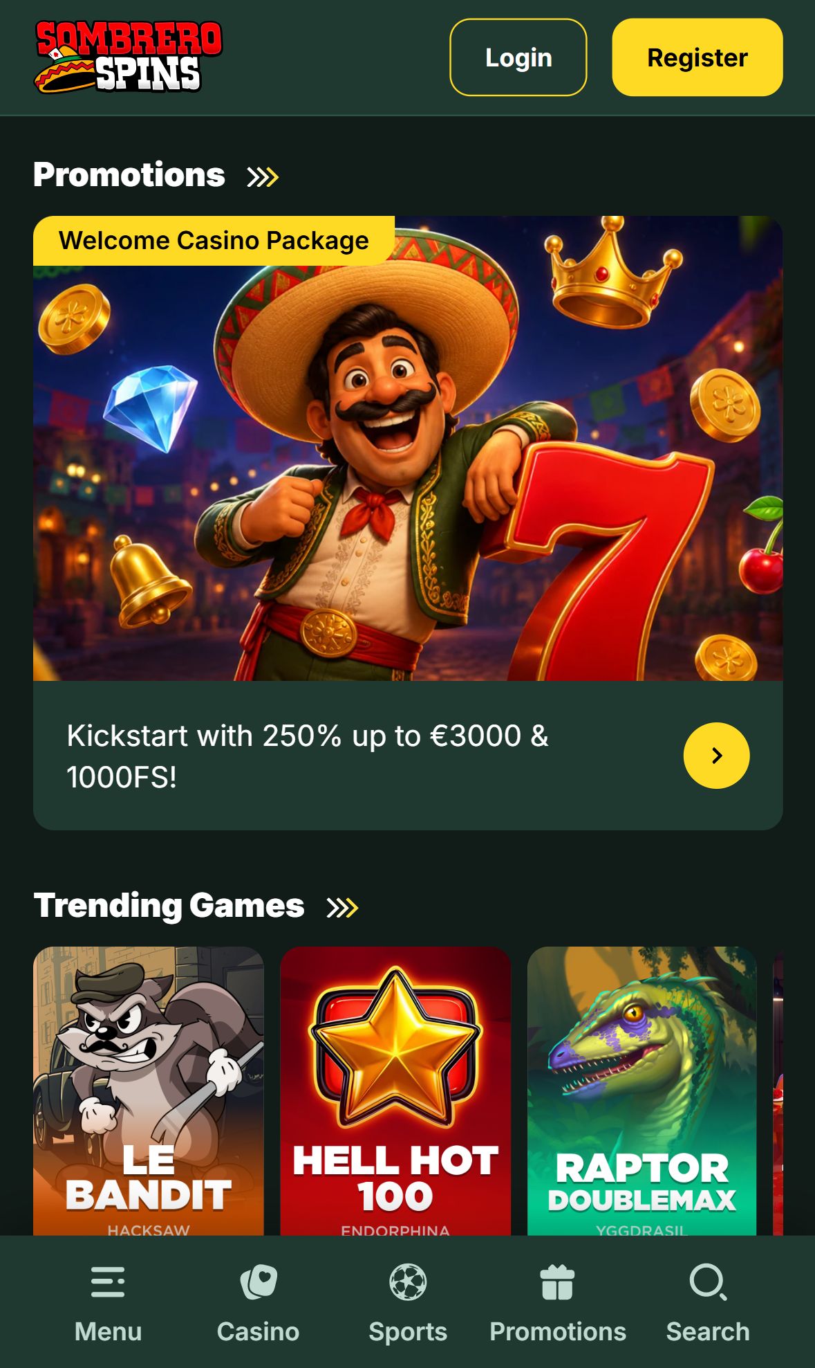 Sombrero Spins — Homepage (Mobile)