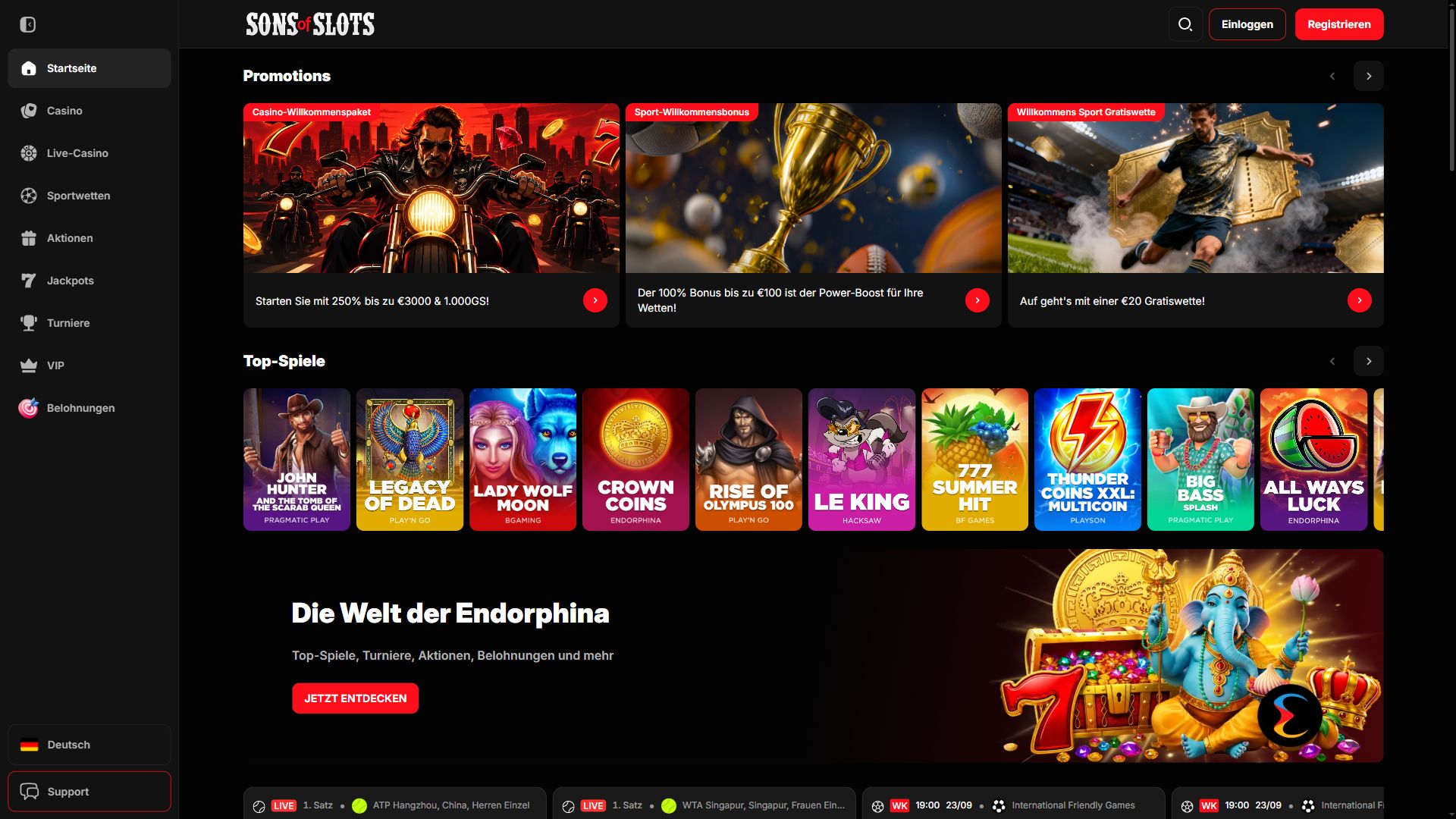 Sons of slots — Startseite (Desktop)