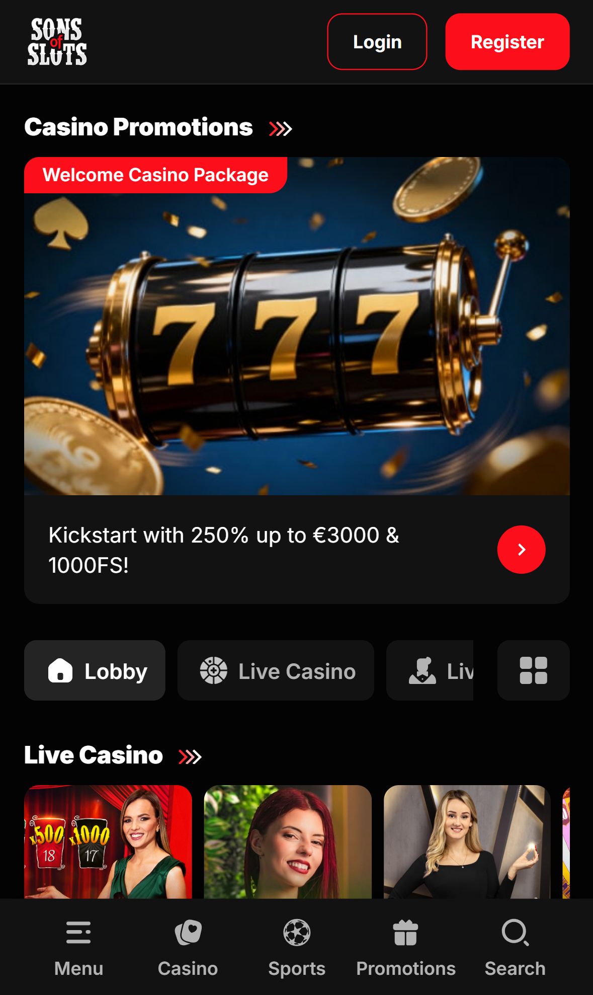Sons of slots — Lobby (Mobile)